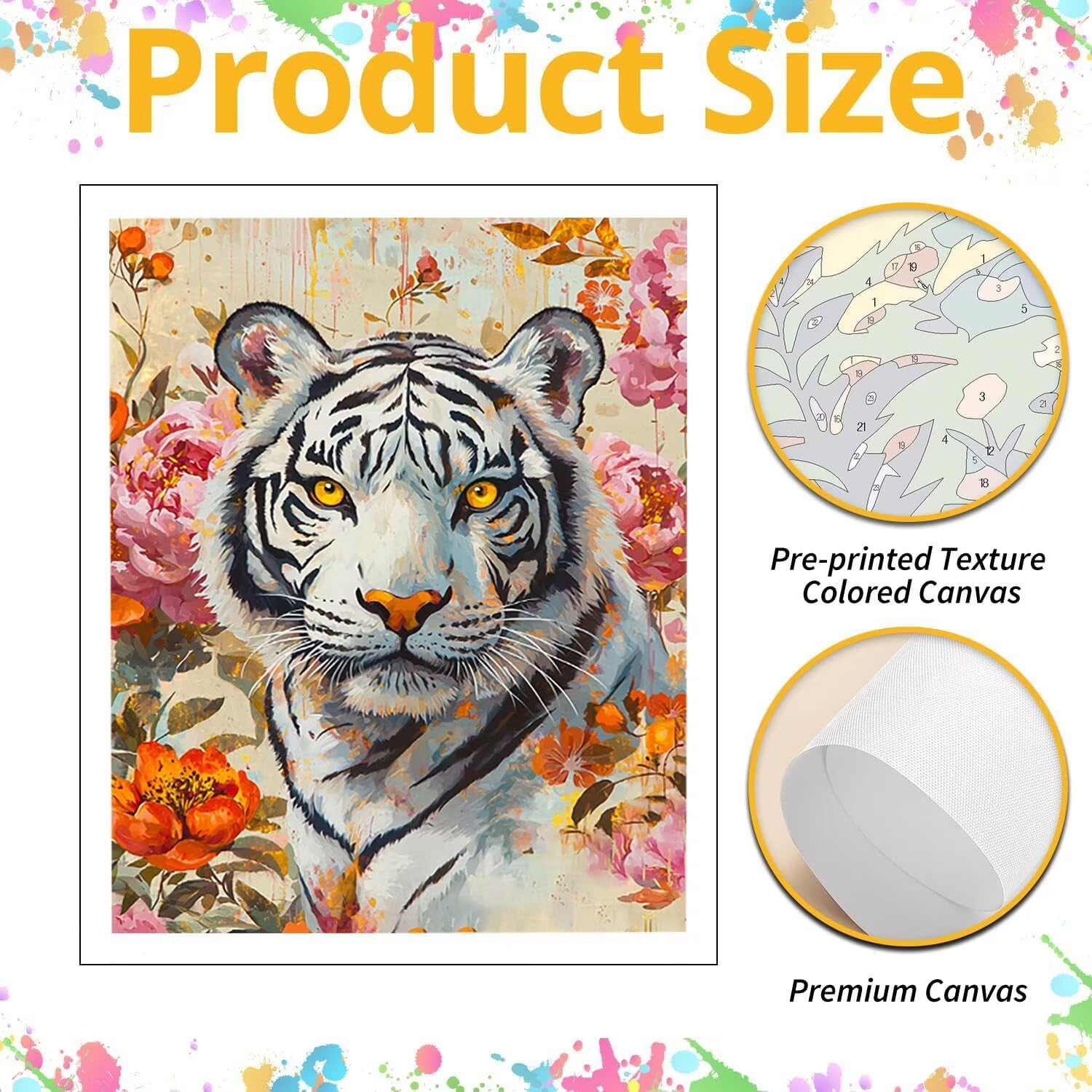 WEISHIWE Weißer Tiger Malen Nach Zahlen Erwachsene Anfänger, 80x100cm c-11 | Malen nach Zahlen Erwachsene Leinwand Kit, DIY Handgemalt Ölgemälde Set mit 3-Pinseln und Acrylfarbe für Wanddeko,Ohne Rahmen