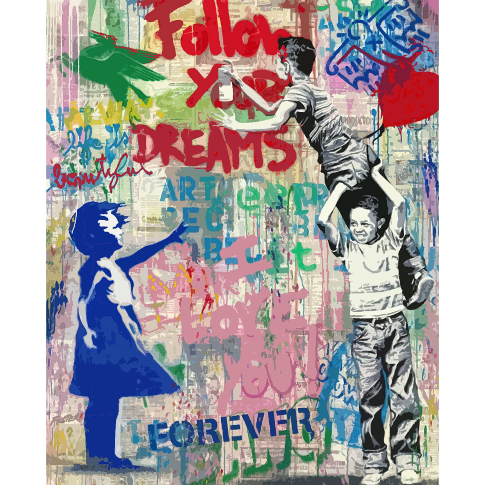 Photo 1 of Banksy Girl with Red Balloon Oil Painting Street Graffiti Boys Digital Oil Painting 16 x 20 inch Best Gift for Kids Students Adults Beginner with Brushes and Acrylic Pigment(Without Frame) 16''x20''(Without Frame) Artwork-16