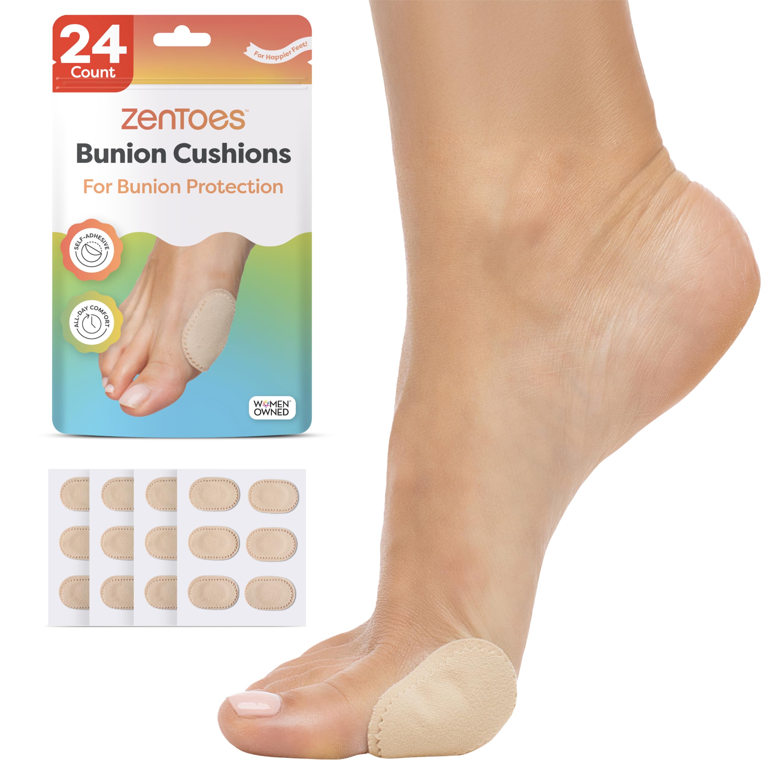 ZenToes Bunion Pads, Adhesive Bunion Cushions for Waterproof Protection, 24 Count