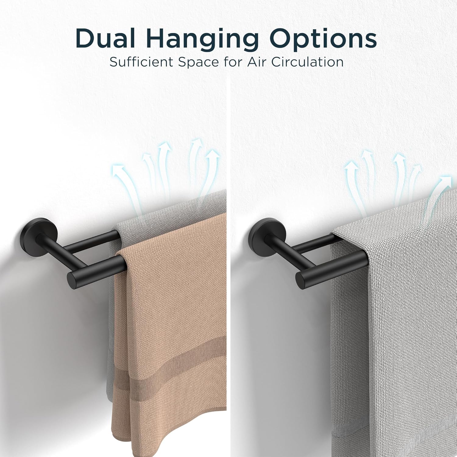 FORIOUS Double Towel Bar Racks Holder for Bathroom 24 Inch and Towel Ring, SUS304 Stainless Steel Modern Hand Towel Holder Rack Hanger Round for Bathroom Wall Mounted, Ideal for Bath, Kitchen, RV