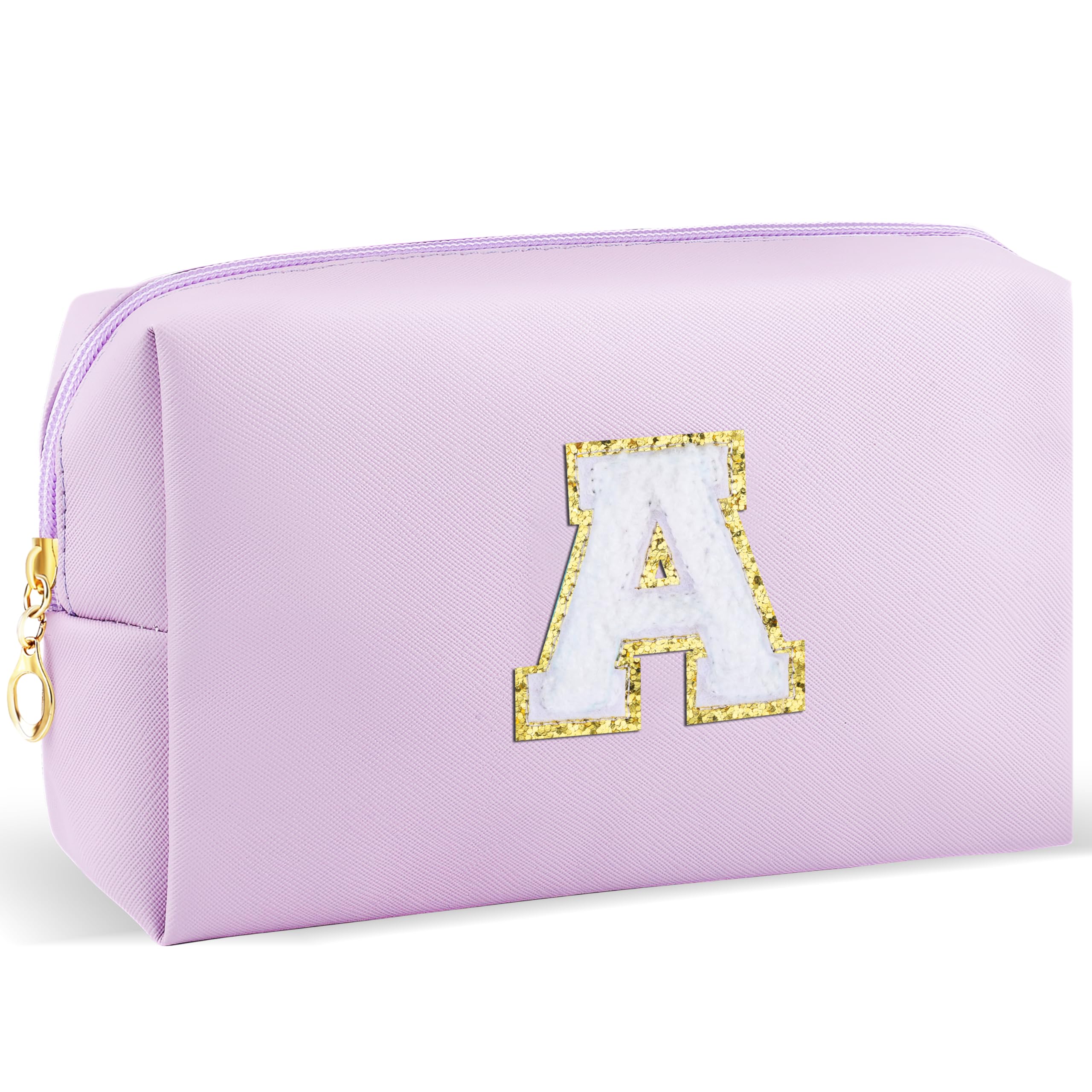 URSKYTOUS Gifts for Girls Initial Makeup Bag Personalized Cosmetic Bag with Zipper Cute Travel Toiletry Bag Waterproof PU Preppy Makeup Pouch Birthday