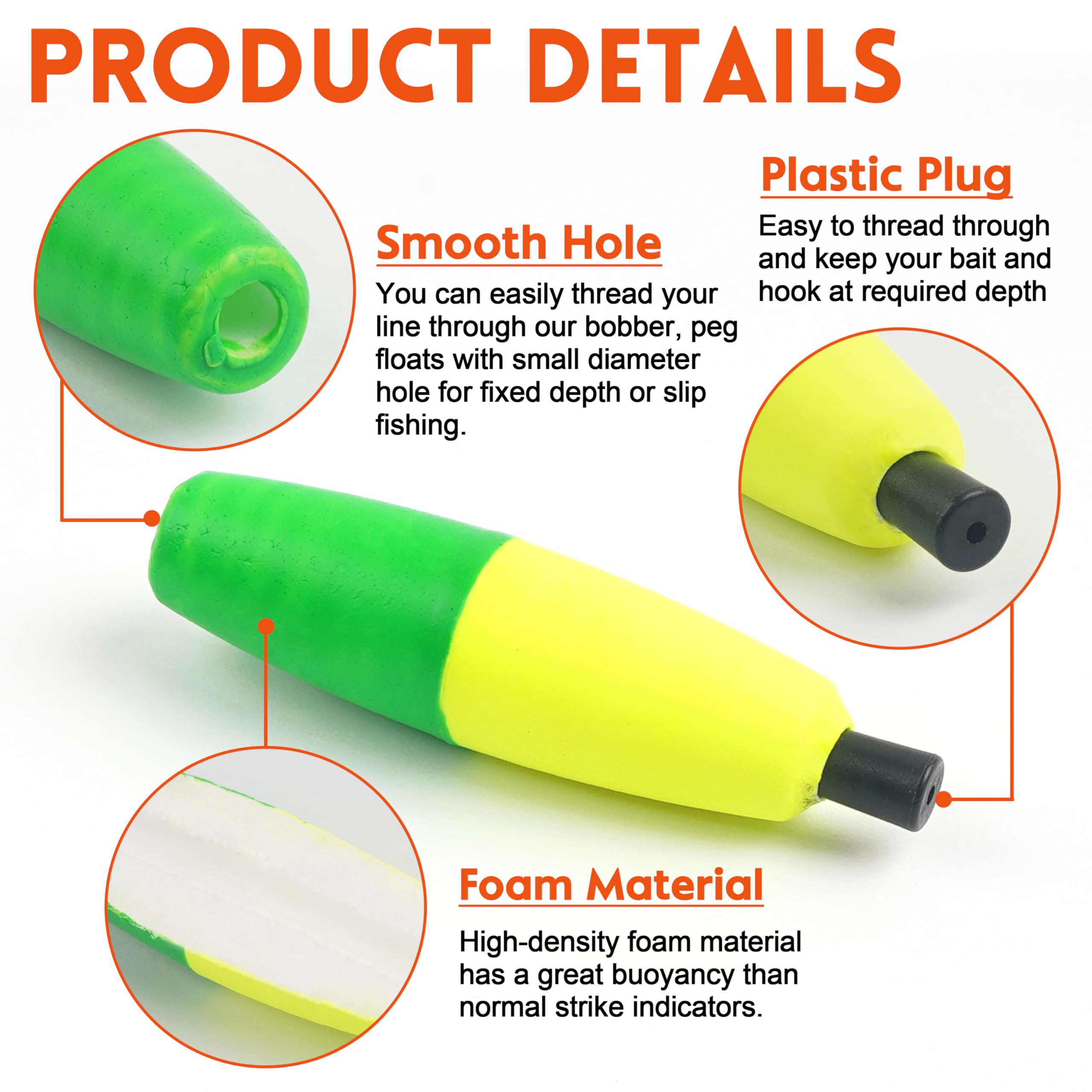 AGOOL Peg Floats Fishing Bobbers, Catfish Floats Foam Cigar Fishing Float Bobbers Catfish Rig Slip Bobbers Fishing Cork Bobbers with Pipe Plug for Catfish Santee Rig Freshwater Saltwater Fishing