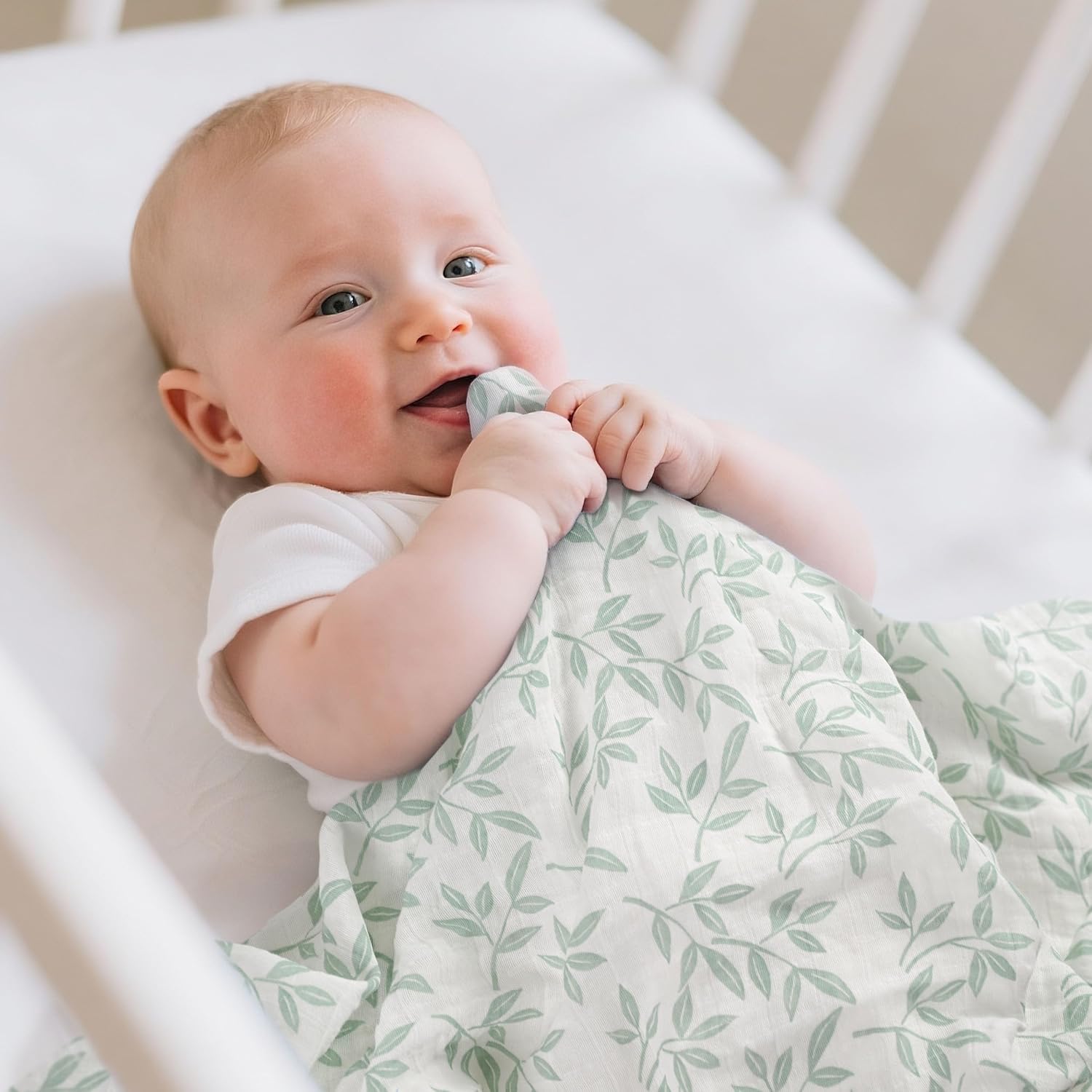 Muslin Swaddle Blankets for Newborn, 4 Pack Cotton Baby Blankets Neutral, Large 31.5 x 43.3 Breathable Soft Receiving Blanket, Essentials Swaddle Wrap Burping Clothes, Sage Green