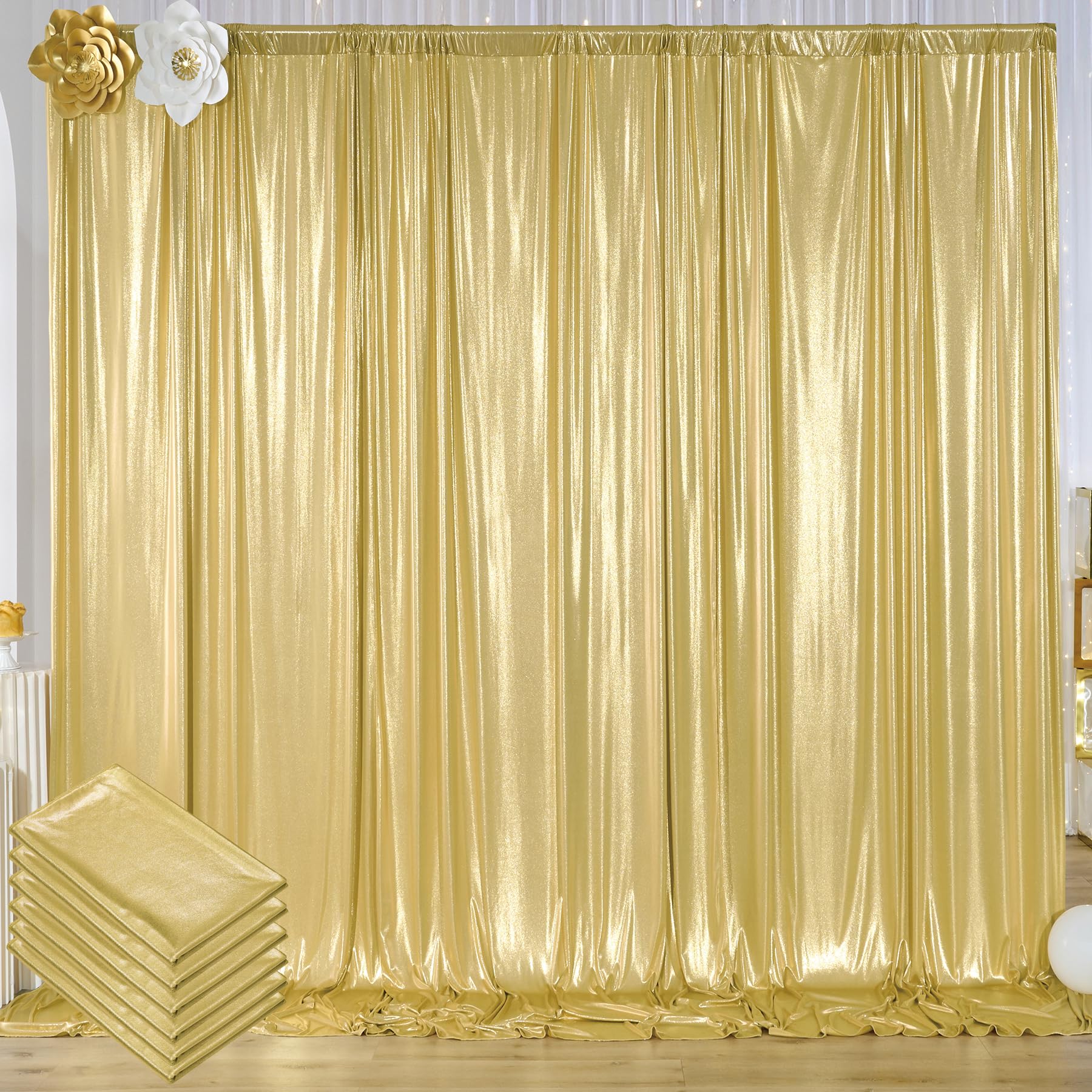 30x10 ft Wrinkle Free Gold Sequin Backdrop Curtain for Weddings Parties