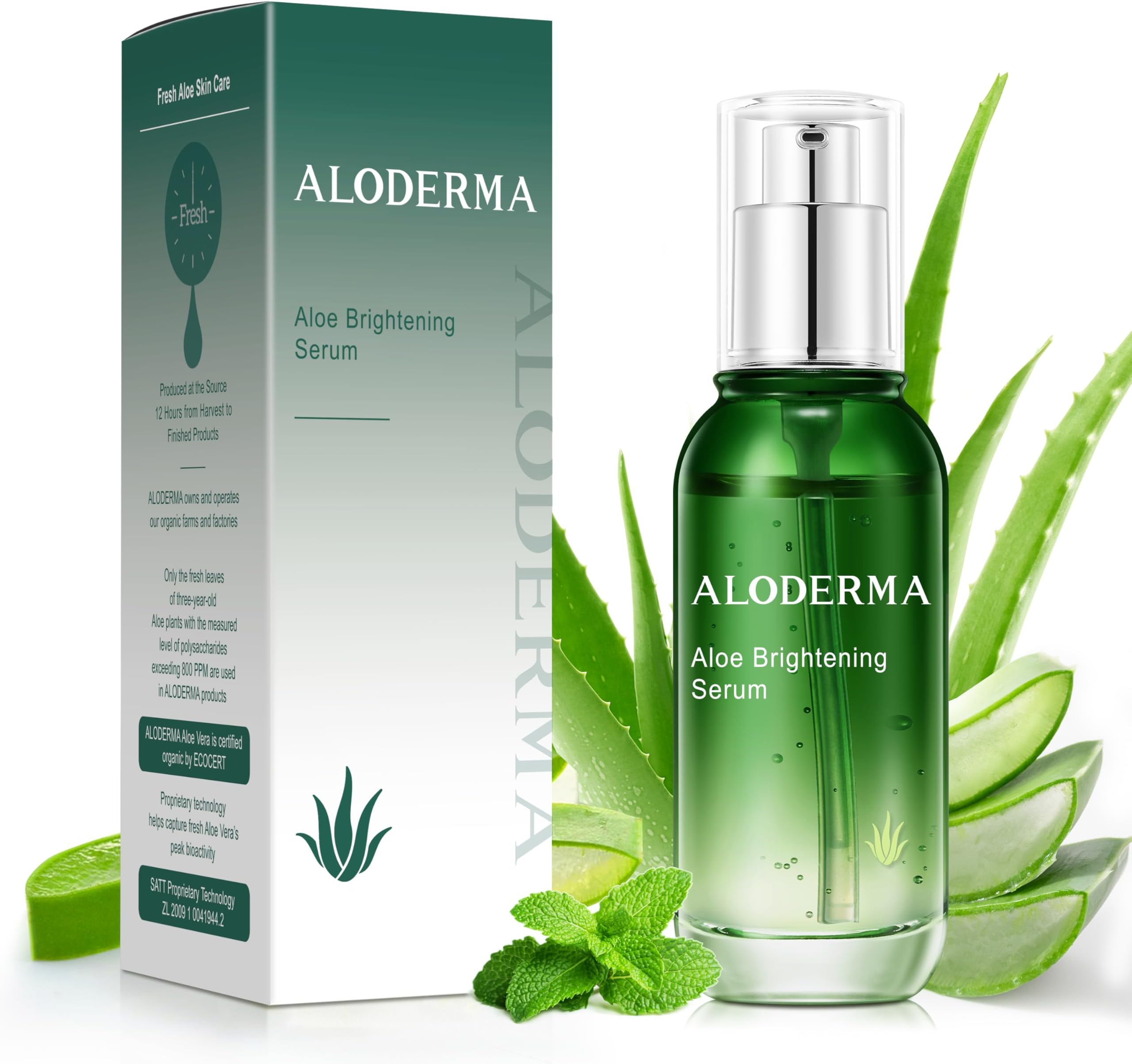 Aloderma Aloe Brightening Serum for Face Made with 65% Organic Aloe Vera + Niacinamide & Vitamin C for Bright, Luminous Skin - Natural Serum to Hydrate & Revitalize Dull, Tired Skin, 1.7oz