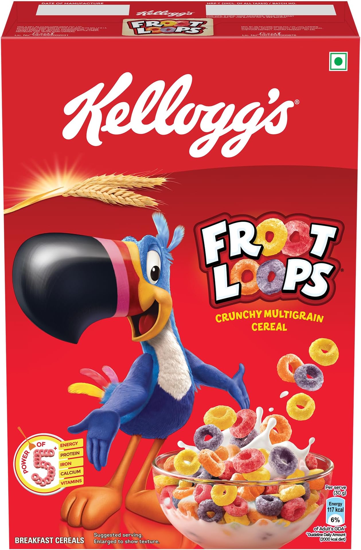 Froot Loops 285g, Mixed Fruit Flavor | Power of 5: Energy, Protein, Iron, Calcium, Vitamins B1, B2, B3 & C | Crunchy Multigrain Breakfast Cereal for Kids