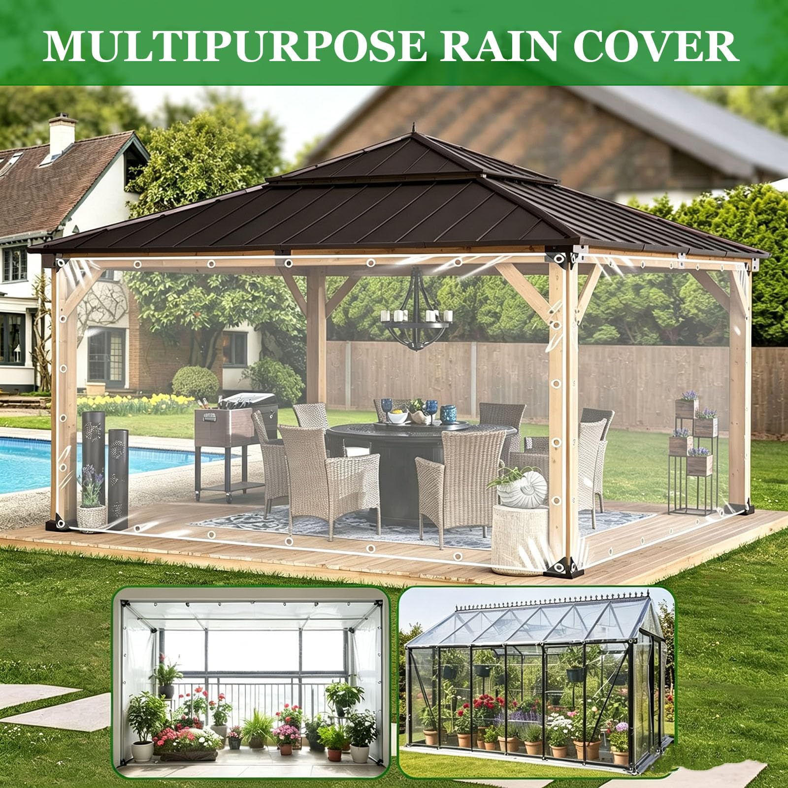 Bache Transparente Exterieur Bache Piscine 3x2 Protection Plantes | 270g/m² Bâche Avec œillets résistante à l'hiver IndéChirable Balcon Mobilier De Jardin,Pare-Vent, Extérieur(6x7m)