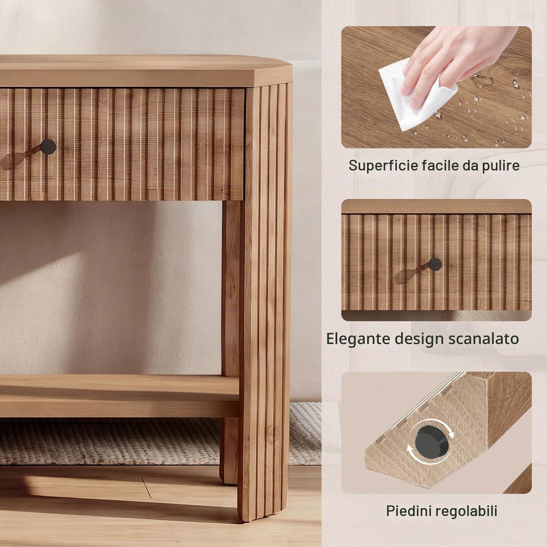 Tribesigns Tavolo consolle con 2 cassetti, 150 cm, tavolino da corridoio stretto con vano portaoggetti, tavolino da divano scanalato in stile rustico per soggiorno, corridoio, ingresso, marrone