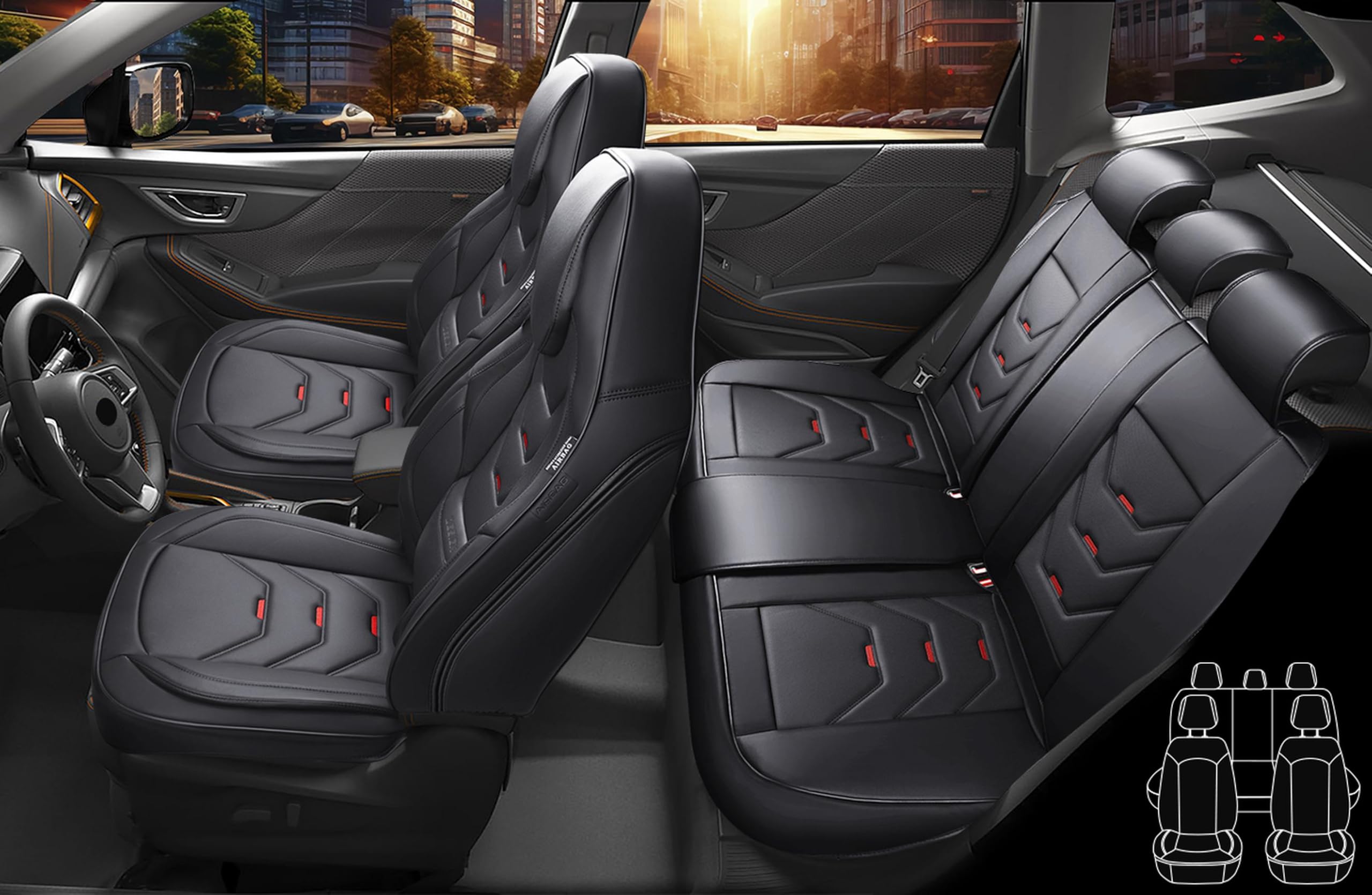 Autositzbezüge Universal für PKW & SUV – Premium Schonbezüge Komplettset Schwarz, hochwertig verarbeitet für mehr Sitzkomfort, Airbag-kompatibel Sitzauflage, für Vorder- und Rücksitze