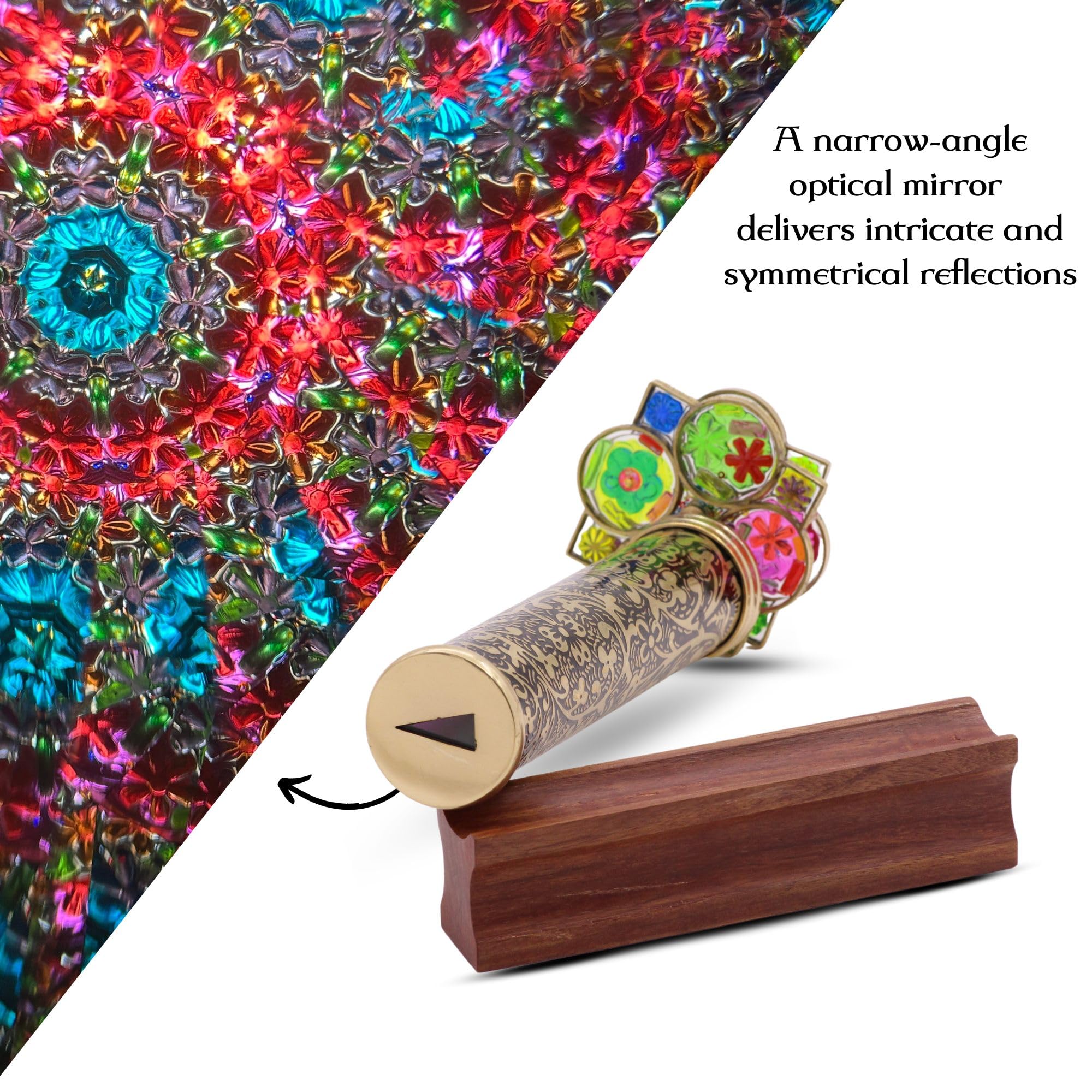 YVCrafts Handmade Giant Trigon Floral Gardens Brass Kaleidoscope with Two Wheels, Perfect for art collectors and kaleidoscope enthusiasts - Image 2