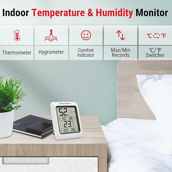ThermoPro TP50 Hygromètre Numérique Thermomètre Intérieur Thermomètre D'ambiance et Indicateur D'humidité avec Moniteur D'humidité et de Température, 3 Pièces - 3