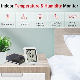 ميزان حرارة الغرفة ThermoPro TP50 رقمي داخلي مقياس الرطوبة مراقب درجة الحرارة والرطوبة متر وزارة الداخلية غرفة الأطفال الراحة، الحد الأدنى والحد الأقصى للسجلات، 2 قطعة
