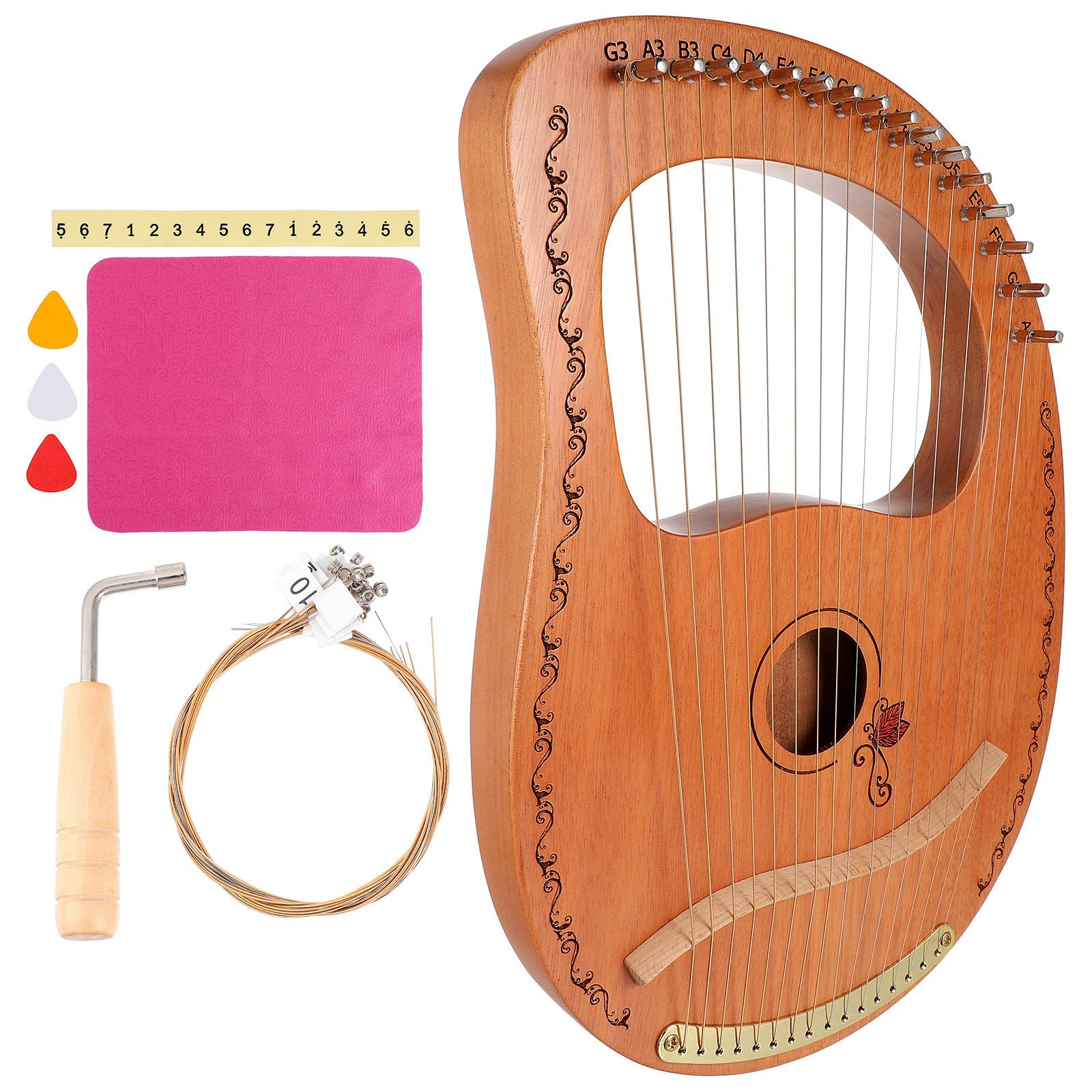 OUNONA Strumento Musicale Lira e Superficie Liscia a 16 Corde Portatile in Legno Effetto Sustain Prolungato Delicato per Principianti e Appassionati