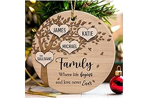 Family Where Life Begins and Never Ends Christmas Ornament, Personalized Ceramic Ornament for Mom