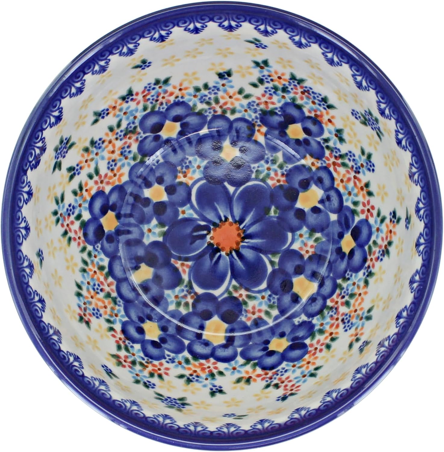 Blue Rose Polish Pottery - Blue Dahlia Cereal/Soup Bowl - 6" Diameter - Great Bowl for Everyday Dinnerware, Casual Dinnerware, or Formal Dining