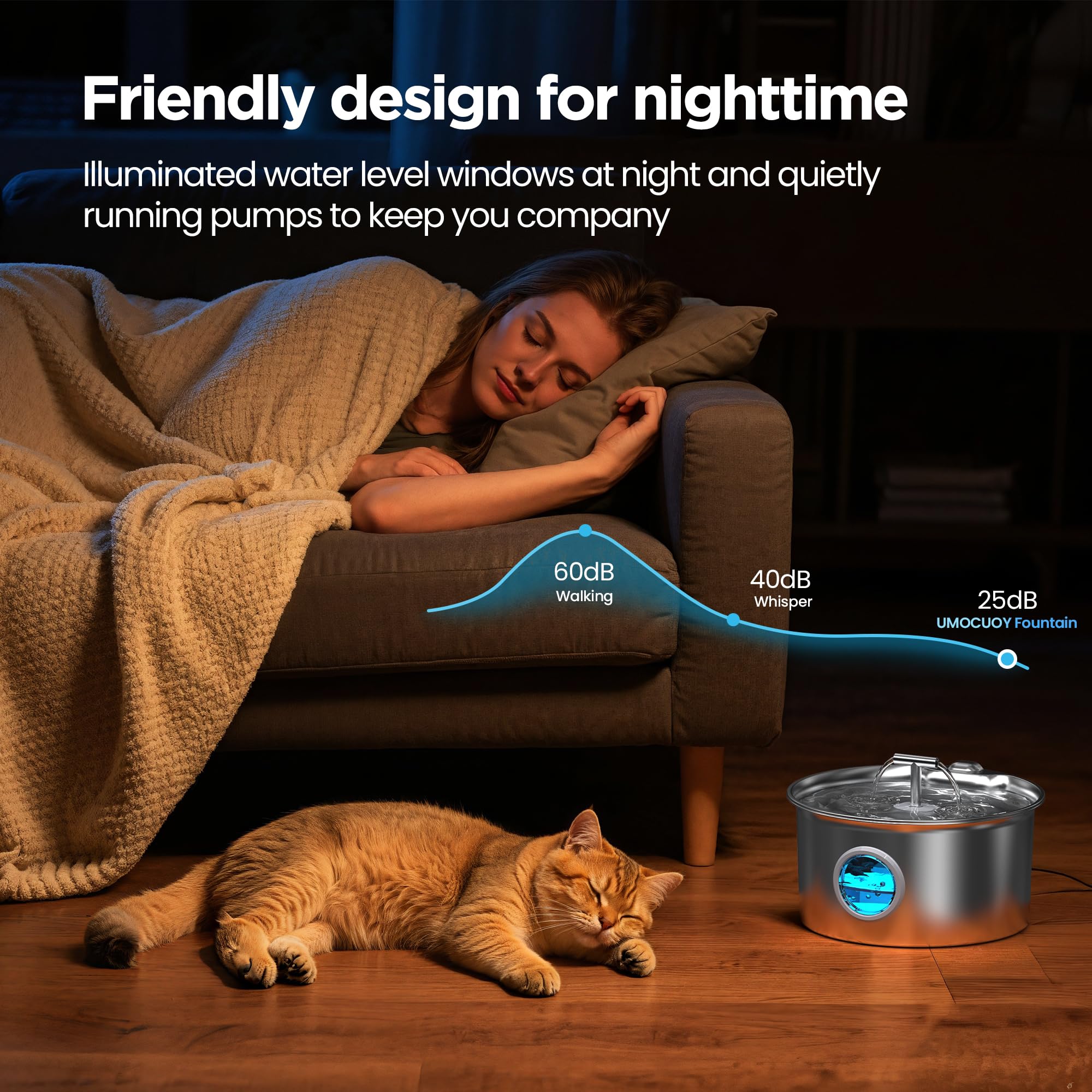 Fuente de Agua para Gatos de Acero Inoxidable: Fuente de Agua para Gatos - Fuente de Agua para Gatos de Interior - Cuenco Dispensador Automático de Agua para Mascotas