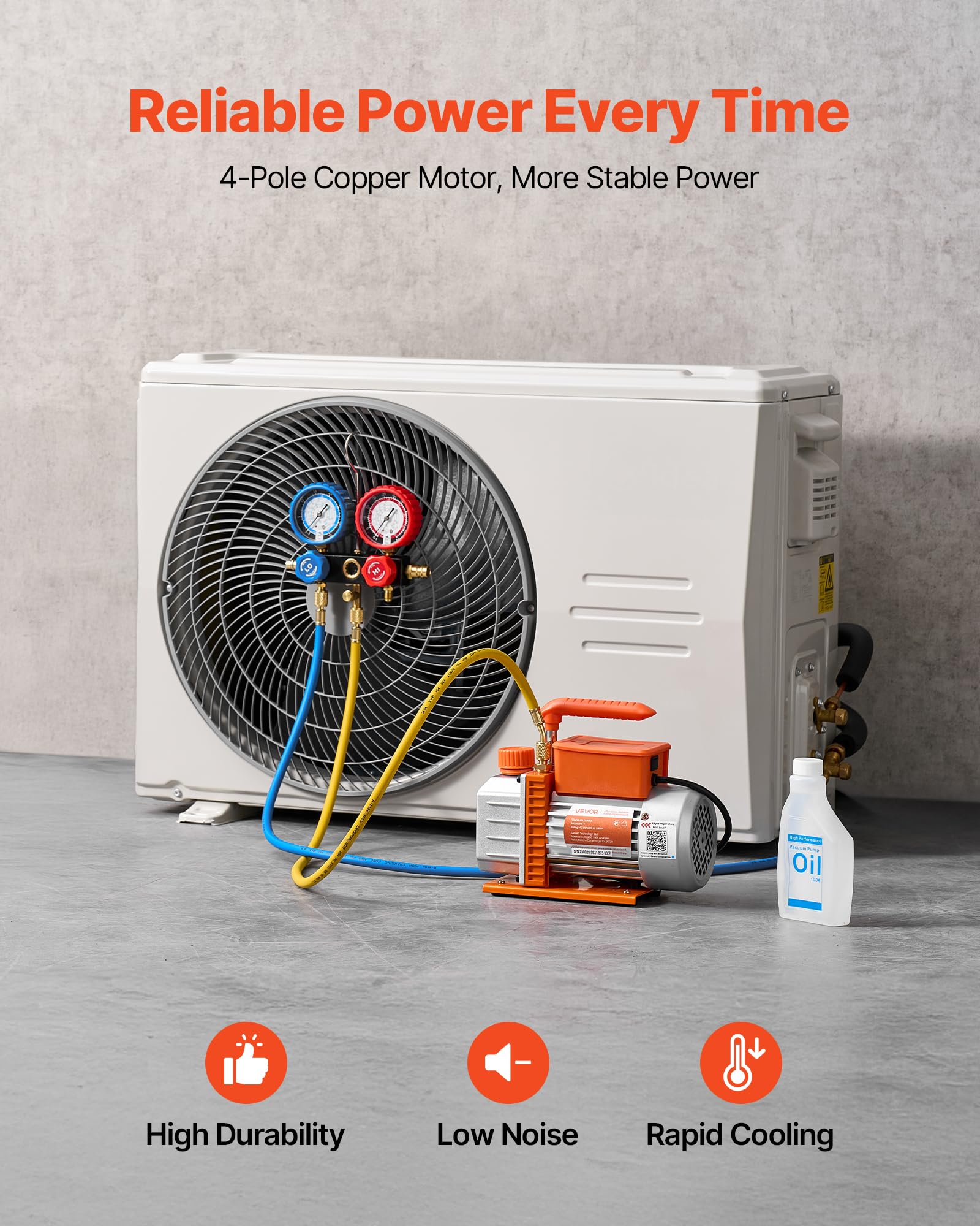 VEVOR Zestaw pompy próżniowej AC i manometru, 3,5 CFM 1/4 HP, jednostopniowa łopatkowa pompa próżniowa HVAC, zestaw wskaźnika kolektora A/C, do R134a R22 R410a R1234YF R32, z torbą transportową, do