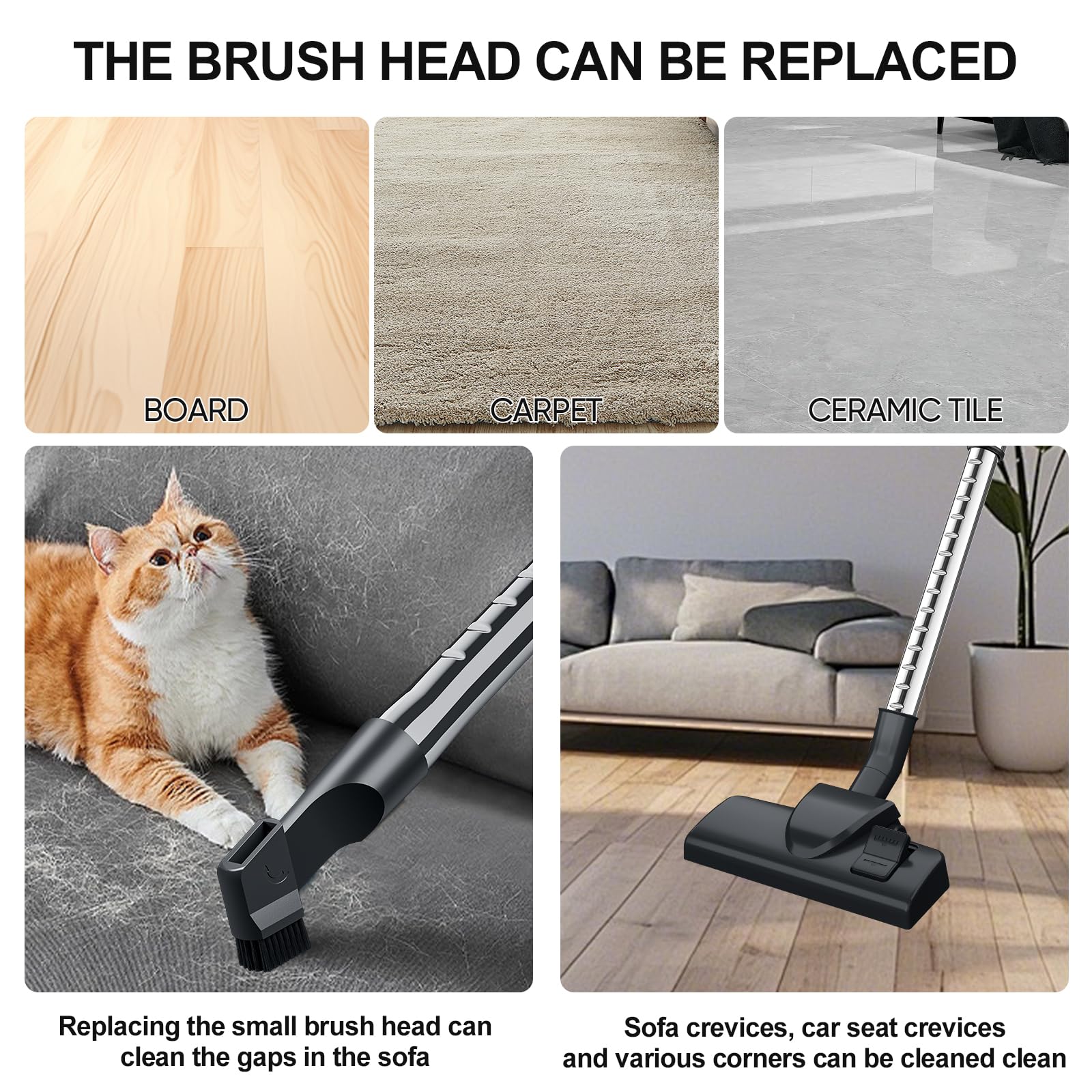Aspirateur sans sac 1800 W avec filtre HEPA, aspirateur traîneau contrôlable à pied 22 kPa avec câble de 5 m, sans sac à poussière de 4 l, idéal pour les poils d'animaux, brosse de sol pour