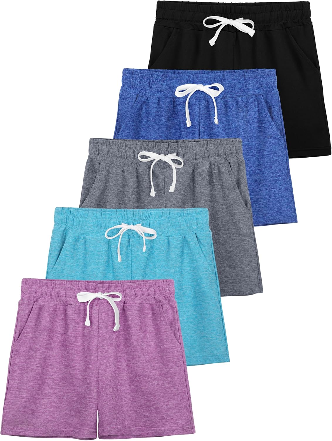 5 Pack Girls Shorts Athletic Soccer Running Active Dry-Fit Sports Basketball Shorts with Drawstring Pocket