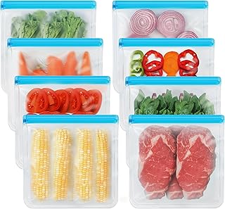 8 Pack Gallon Freezer Bags, Reusable Bags Silicone Bags Food Storage Bags, Large Bags Gallon, Lunch Home Fridge Kitchen Or...