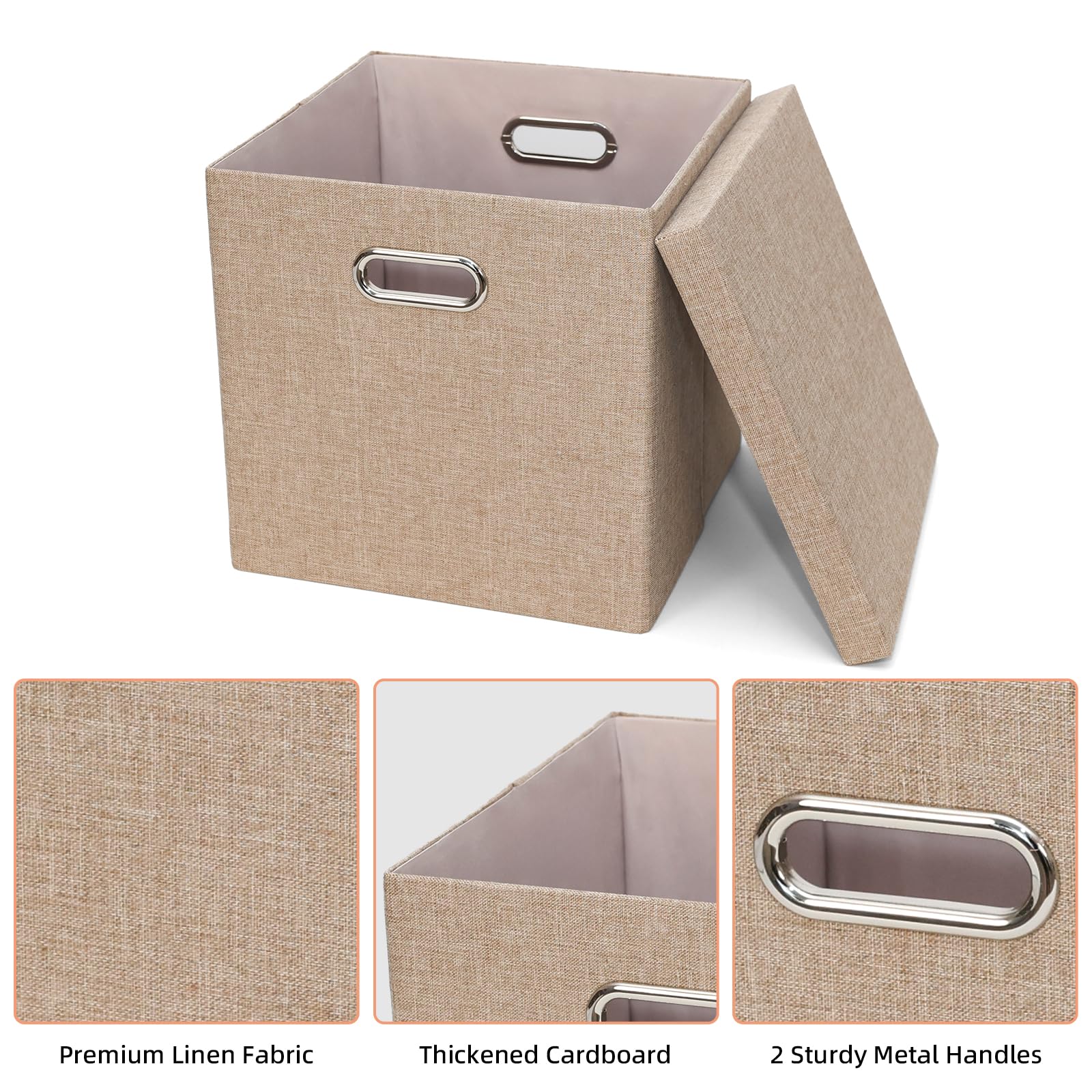 Contenedores de almacenamiento con tapas, cajas plegables de tela de lino, contenedores organizadores con tapa, cesta de almacenamiento plegable para armario, estantes, hogar, oficina, 30,5 x