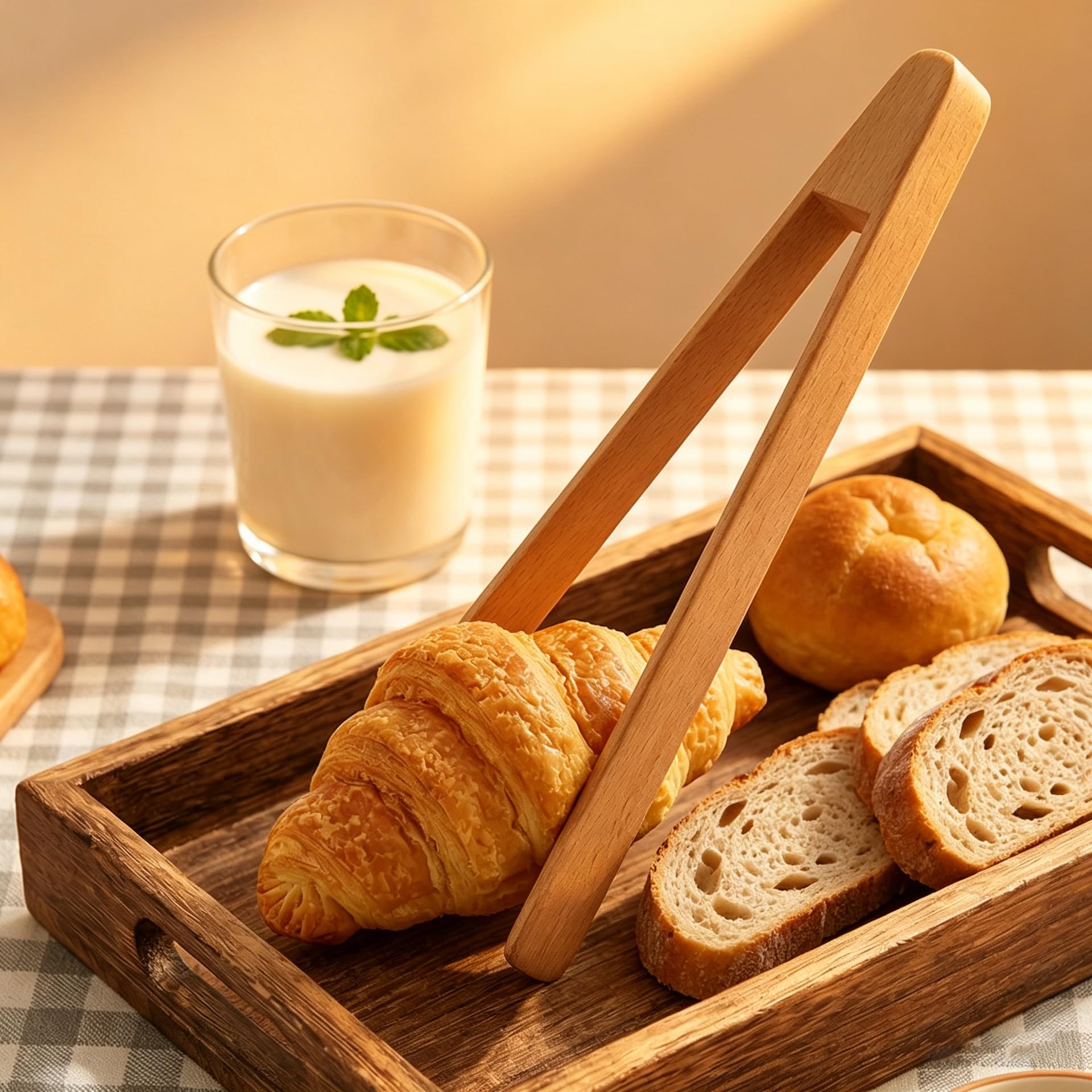 Pinzas de Madera de Haya Natural 5 Piezas, Set de Clips de Cocina Multipropósito | Madera de haya sin pintar, fondo antideslizante