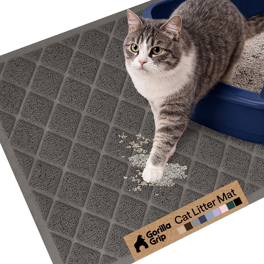 GORILLA GRIP Cat Litter Box Mat, Cushioned Coil Mesh Litter Trapping Mats, Scatter Control Supplies for Less Mess, Phthalate Free, Ultra Deep Catch Grooves, Rinse or Vacuum to Clean 24x17 Hunter Green