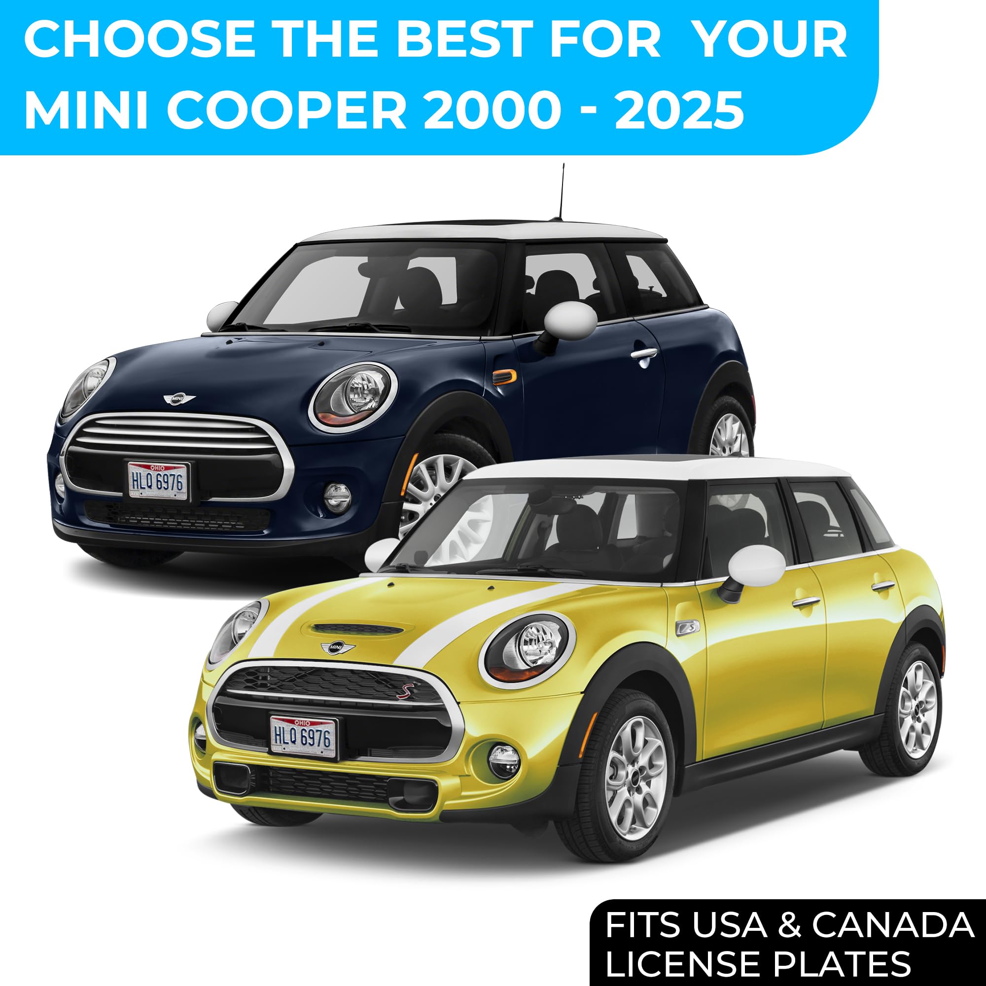 Front Bumper License Plate Bracket for Mini Cooper 2000-2025, Plate Holder Set w 6 Unique Screw Bolts & Wrench Kit, License Tag Mounting Kit, Quality Plate Holders, Premium Car Accessories
