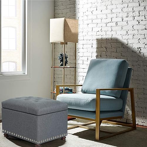 Miniatura 2 de Joveco Banco otomano de almacenamiento rectangular de tela, reposapiés, 24 pulgadas, moderno, copetudo, para dormitorio, asiento para entrada,