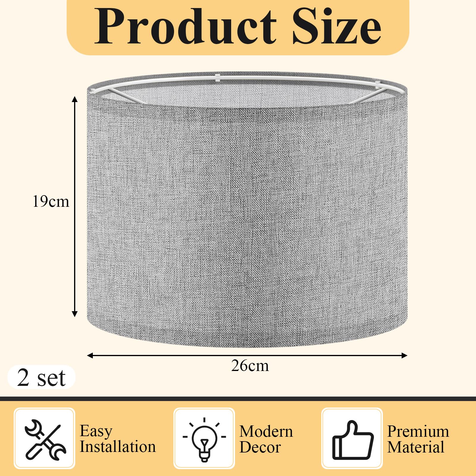 Weewooday 2 Pcs Fabric Lampshade for Ceiling Lights Pendant Modern Drum Lamp Shades for Table Floor Bedroom with E27 to E14 Adapter Ring (Grey,10 Inch) - Image 2