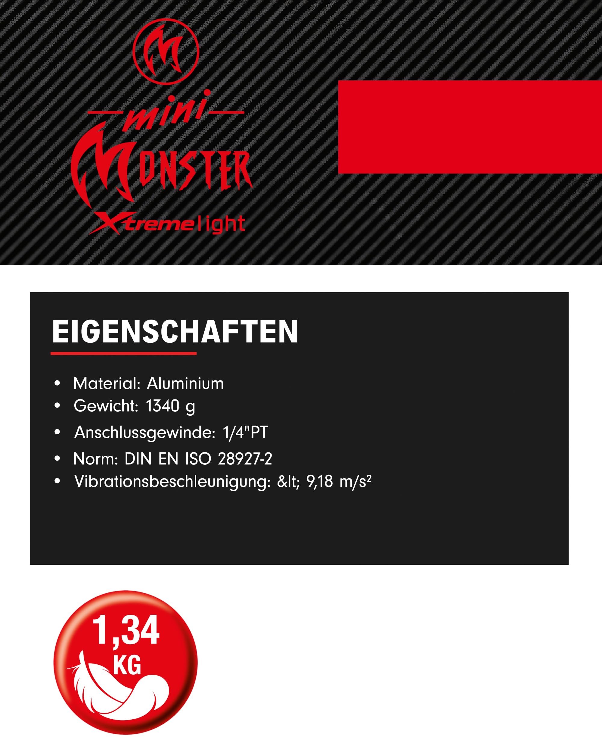 KS Tools Hochleistungs Schlagschrauber Druckluft miniMONSTER 1/2" 515.1270 3-fache Drehmomentvorwahl 965 640 270 Nm max. Löse-Drehmoment 1390 Nm