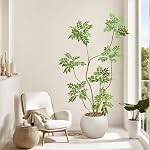 Arbre de Sumac artificiel, 5FT Faux Mahonia Fortunei Tree avec Pot blanc , Plante réaliste Faux arbre Intérieur pour la chambre à coucher Bureau Intérieur Salon Décoration, Vert