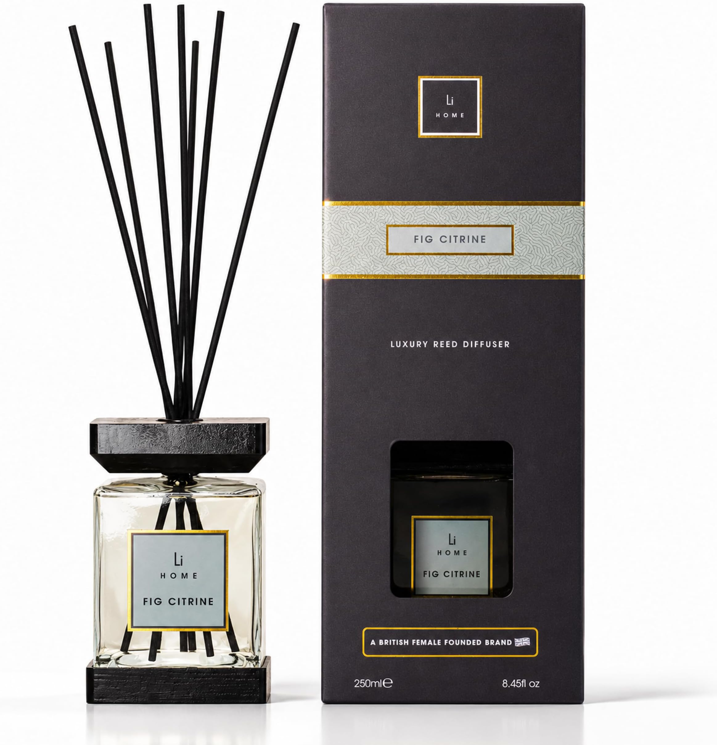 Collection Luxury Square Reed Diffuser | Fig Citrine 250ml Long Lasting Home Fragrance Diffuser | Sticks & Base Tray | Fig Bergamot Mandarin | Elegant Room Diffusers Gift for Women