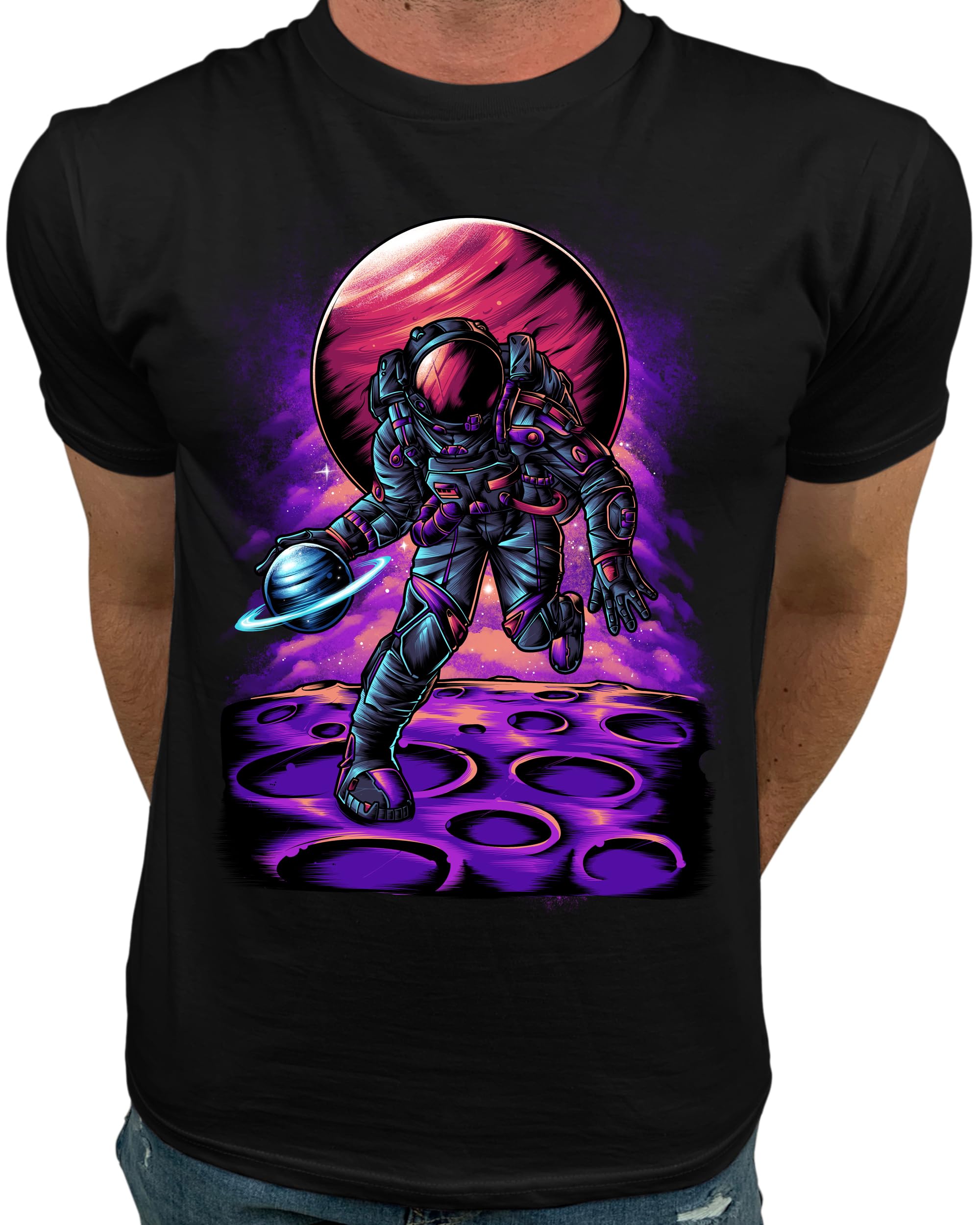 Space Baller Astronaut Mens T-Shirt - Cosmic Basketball Graphic Design Tee Blk M