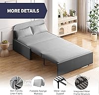 Vista 7 de Sofá cama individual, moderno sofá cama extraíble con cojines y almohadas, sofás cama de lino, sofás cama convertibles, sofás cama plegables, sofá