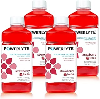 POWERLYTE Electrolyte Solution Hydration Sports Drink - Electrolyte Hydration & Recovery Drink - Replaces Electrolytes, Fluid & Zinc – Best for Adults & Kids - 33.8 (1L) Fluid Oz - (Strawberry) 4 Pack