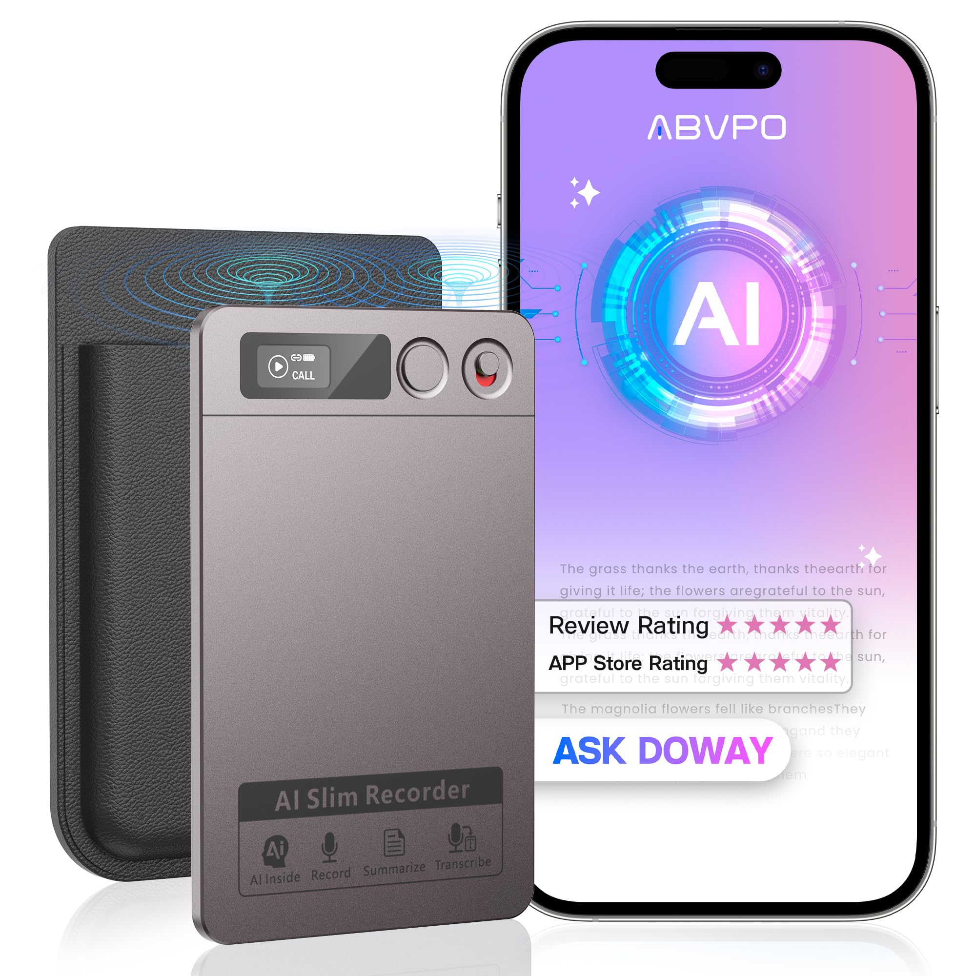 AI Voice Recorder, Transcribe & Summarize, AI Noise Cancellation Technology, Supports 152 Languages, 64GB Memory APP Control Audio Recorder for Lectures, Meetings, Calls (Starlight)