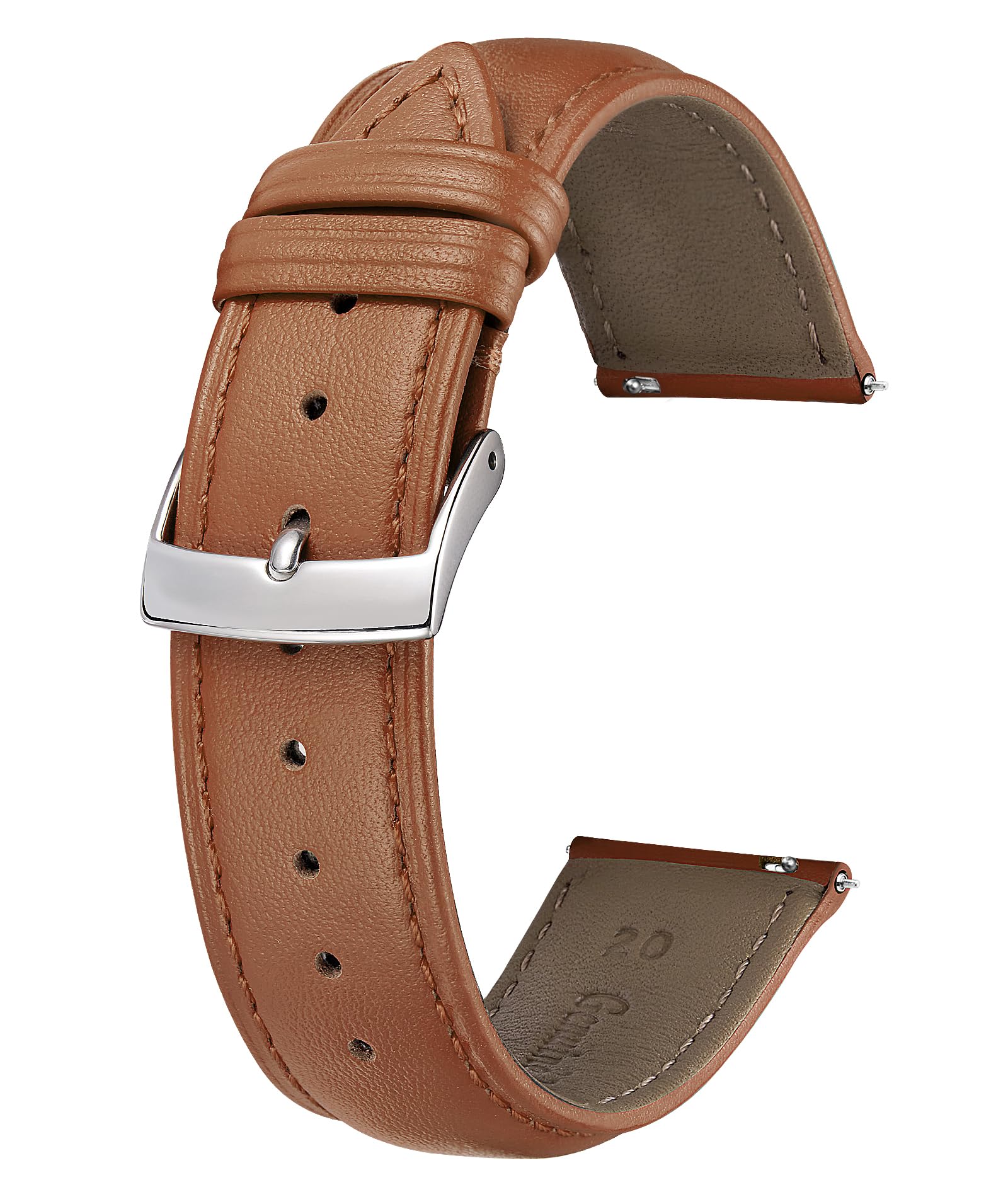 BINLUN Leather Watch Band 21mm Light Brown Quick Release Strap Soft