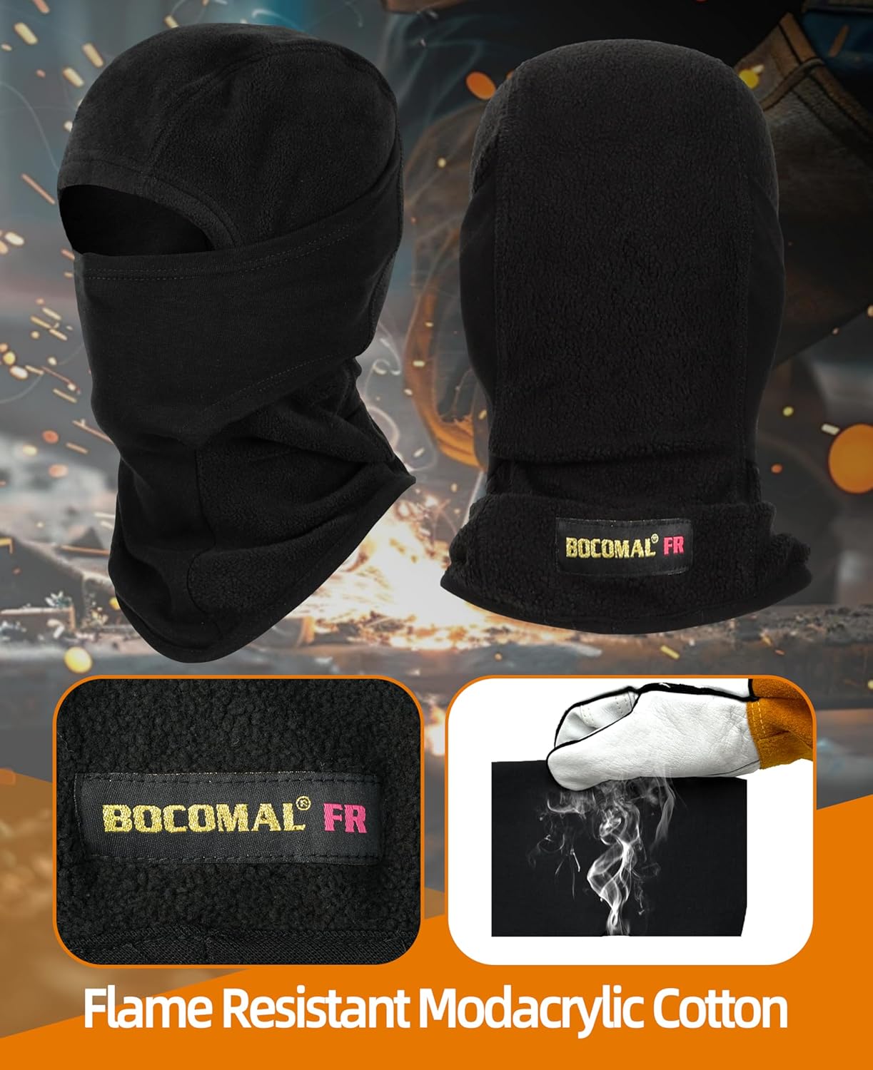 BOCOMAL FR Face Mask Balaclava Flame Resistant 11oz Fleece Modacrylic Blend Winter Headwear Hood Arc Rated One Size - Image 2