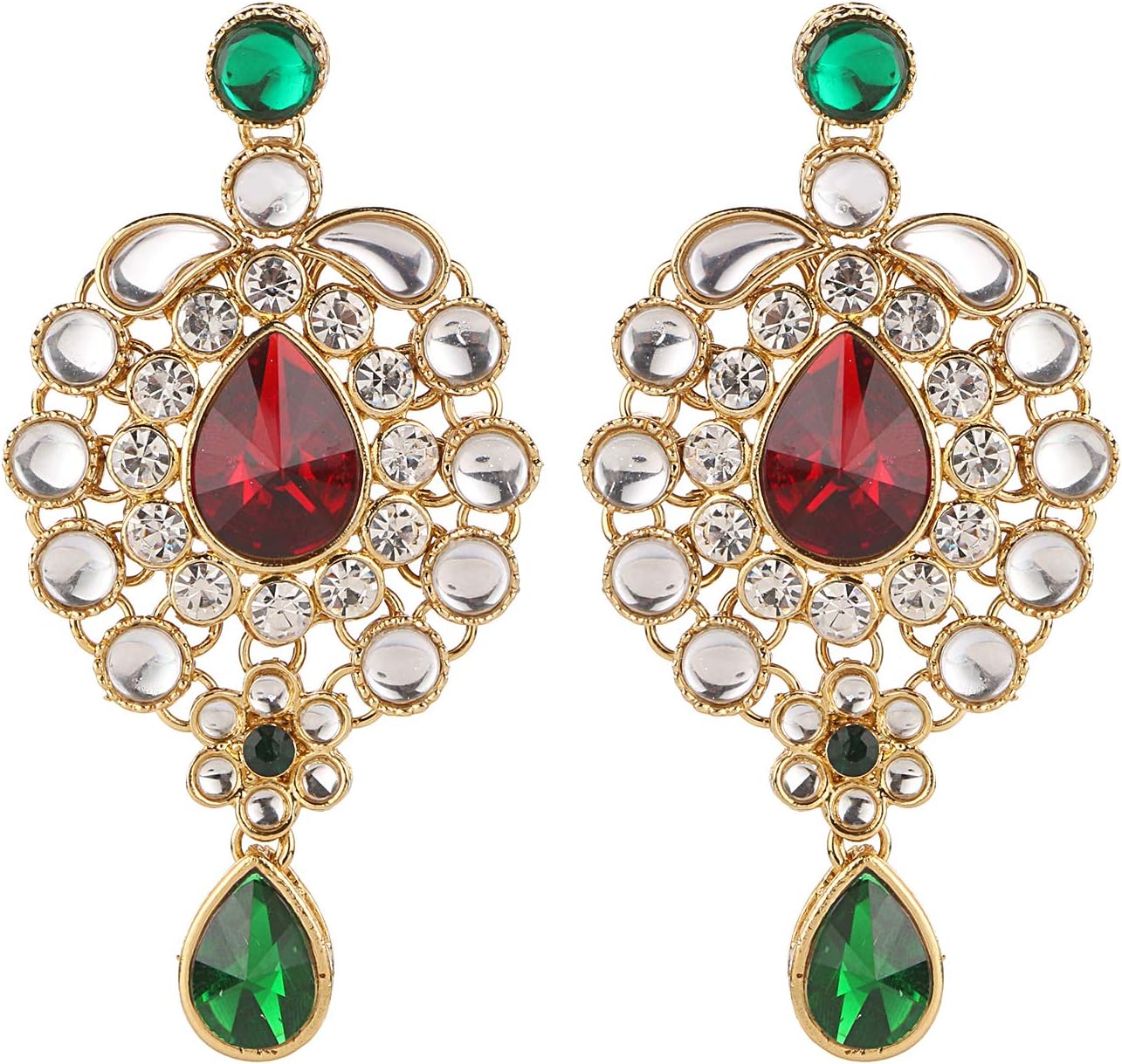 Ayat Gold Tone Indian Bollywood Faux Emerald Dazzling Bridal Jewelry Chandelier Earrings for Women