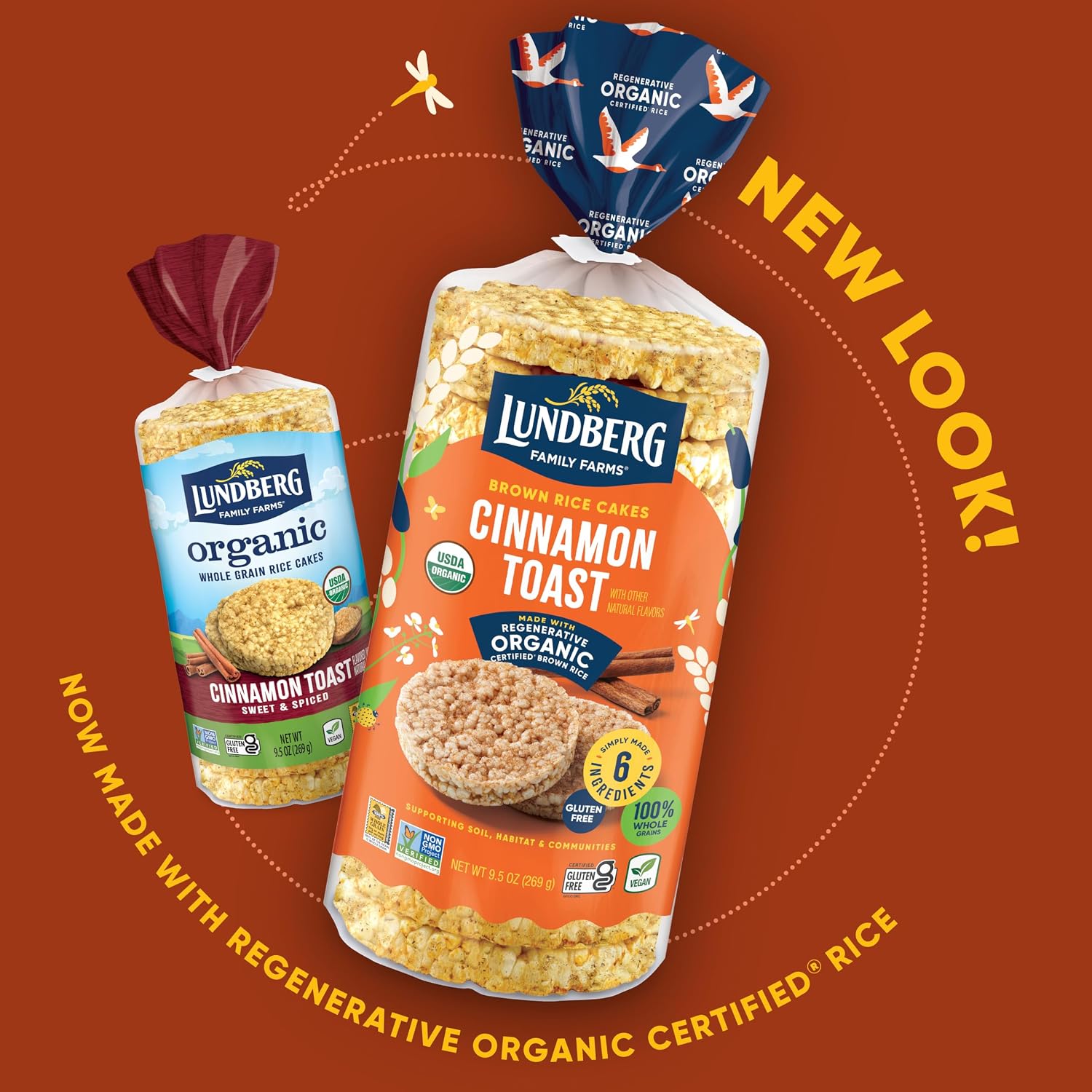 Lundberg Rice Cakes, Organic Cinnamon Toast, 6-Pack – Regenerative Organic Certified Rice Cakes, Healthy Snacks, Gluten-Free & Vegan, 9.5 Oz Ea