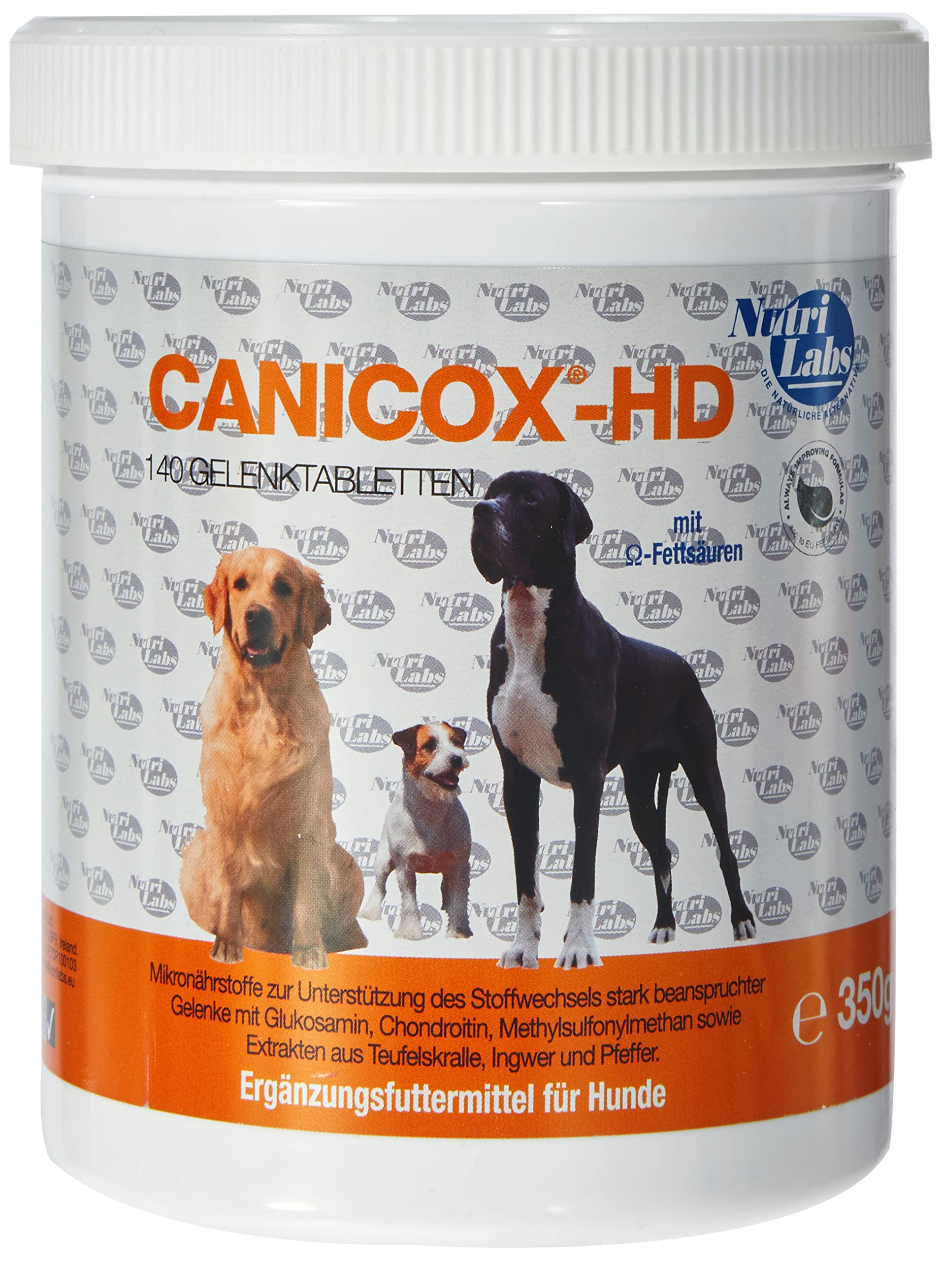 NutriLabs Canicox-HD - Comprimidos articulares para Perros para Ayudar con Problemas articulares con glucosamina, condroitina, ácido hialurónico, MSM y Garra del Diablo, 140 Unidades