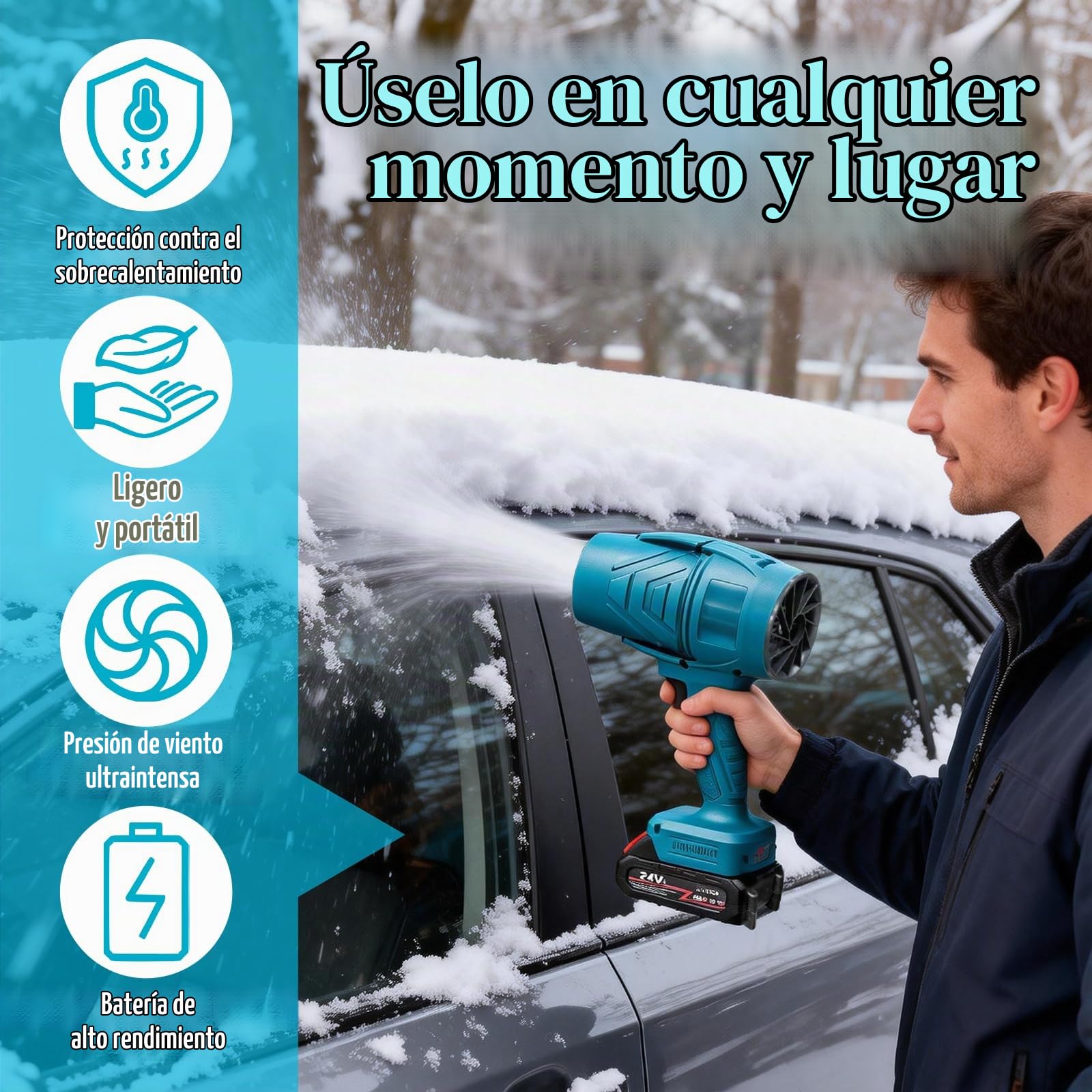 Soplador de Hojas, RosyFate Soplador de Bateria, Soplador de Aire Potente, Soplador Portátil, con Batería y Cargador, para Jardín, Coche y Eliminación de Nieve