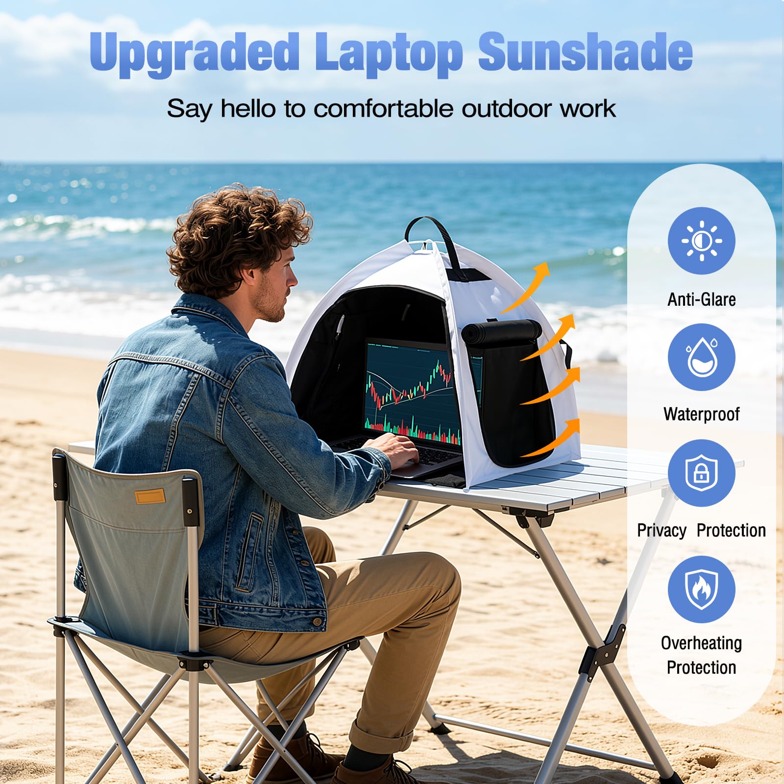 MoKo Laptop Sonnenschutz & Sichtschutz, Tragbare Wasserabweisende Laptop Haube für Outdoor & Reisen, Blendfrei & Blickschutz, Laptops Display Abdeckung für 13–16 Zoll Mac, Surface, Silber Grau