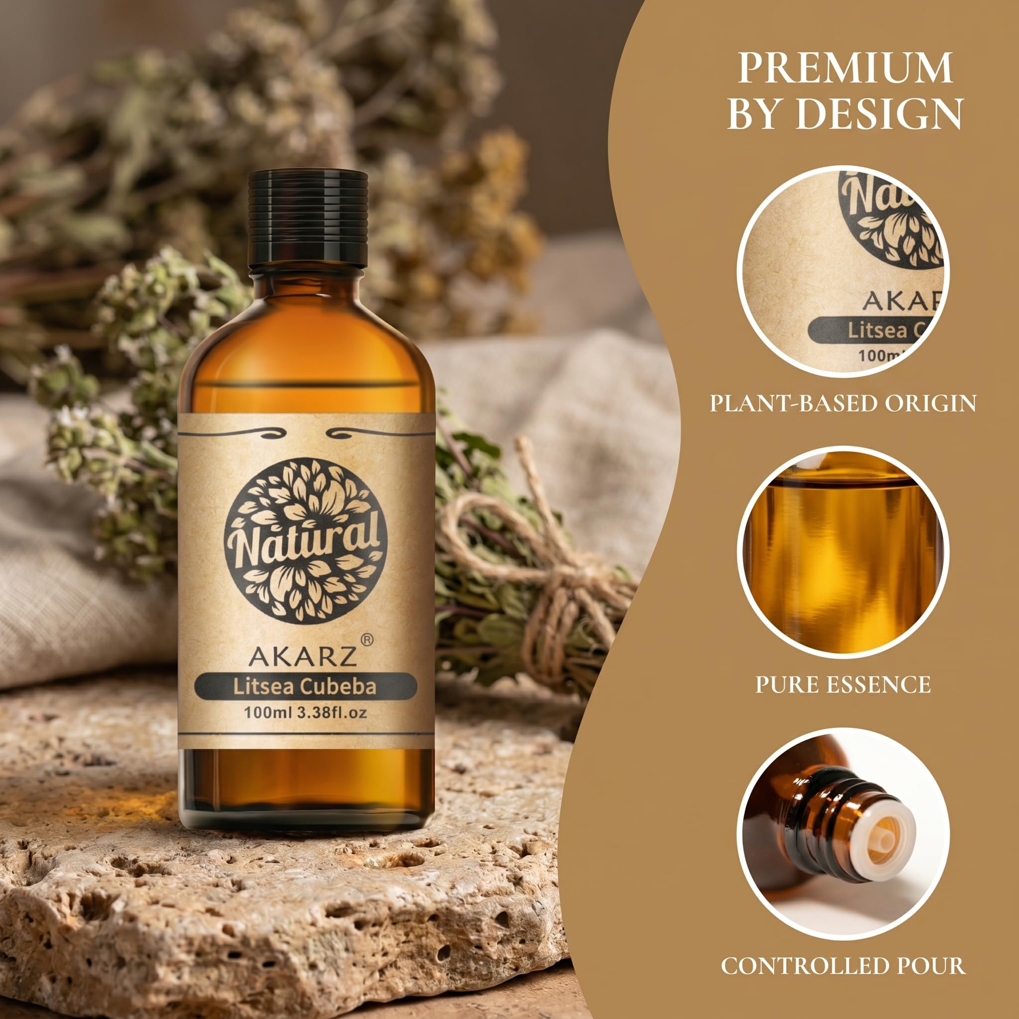 AKARZ 100ml Olejek esencjny z Litsea Cubeba - Naturalny olejek aromatyczny do dyfuzorów, lamp aromatycznych i aromatów pomieszczeń
