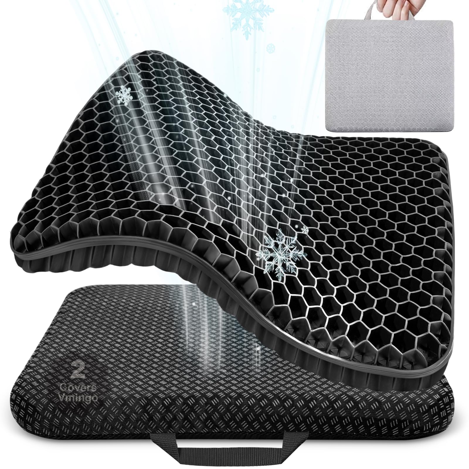 Vmingo Cuscino Gel Per Sedia,Cuscino antidecubito-Cuscino gel Elastico per Il Sostegno del Sedile,Fresco e Traspirante, Cuscino per Sedia Ufficio per Ridurre la Pressione Su Fianchi (Nero)