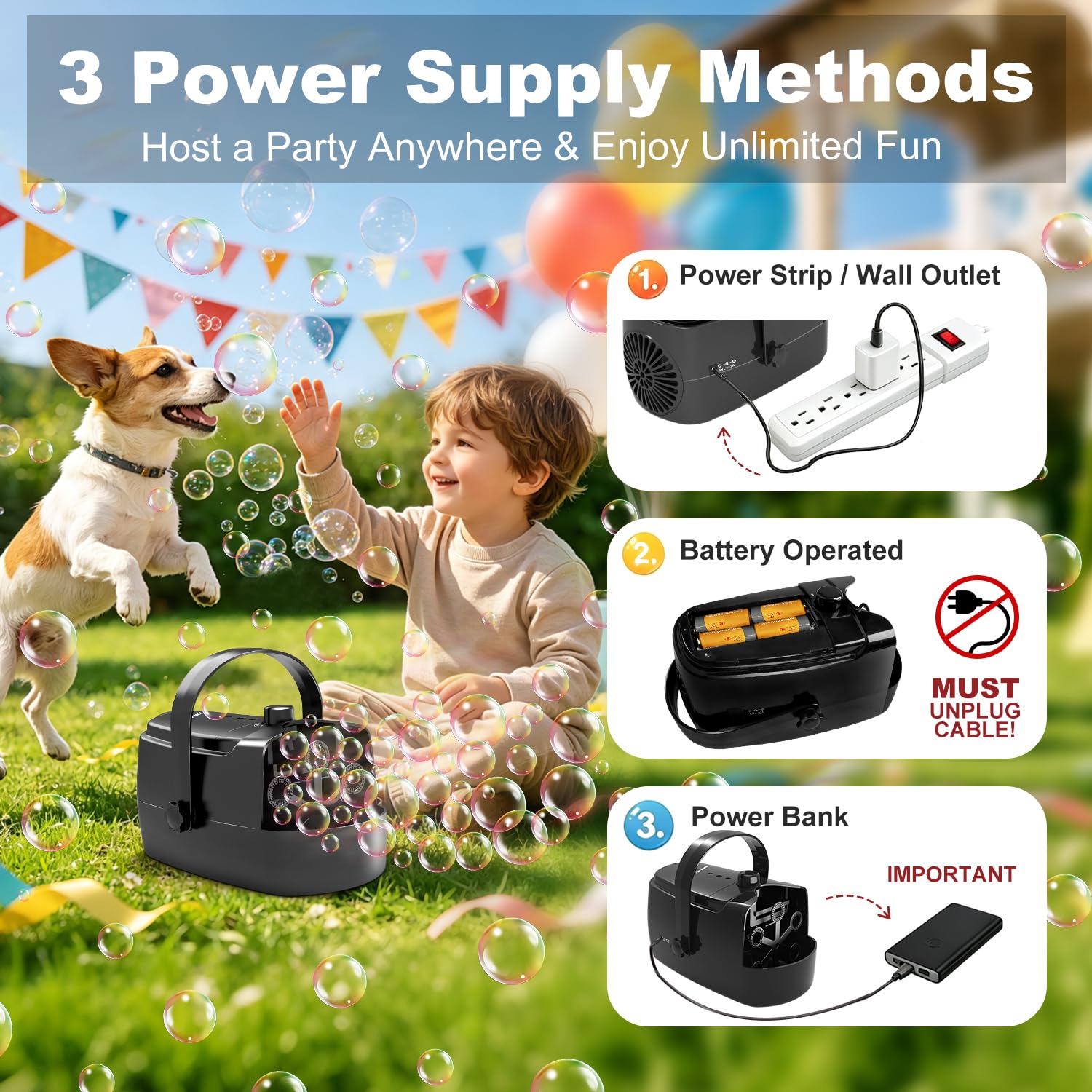 Zerhunt Durable Bubble Machine for Party: 3 Power Modes for Non-Stop Fun - 18000+ Bubbles Per Minute High Output 30 Mins Bubbles per Refill - Kids Safe Auto-Stop for Outdoor Backyard Birthday — Amazon image 2