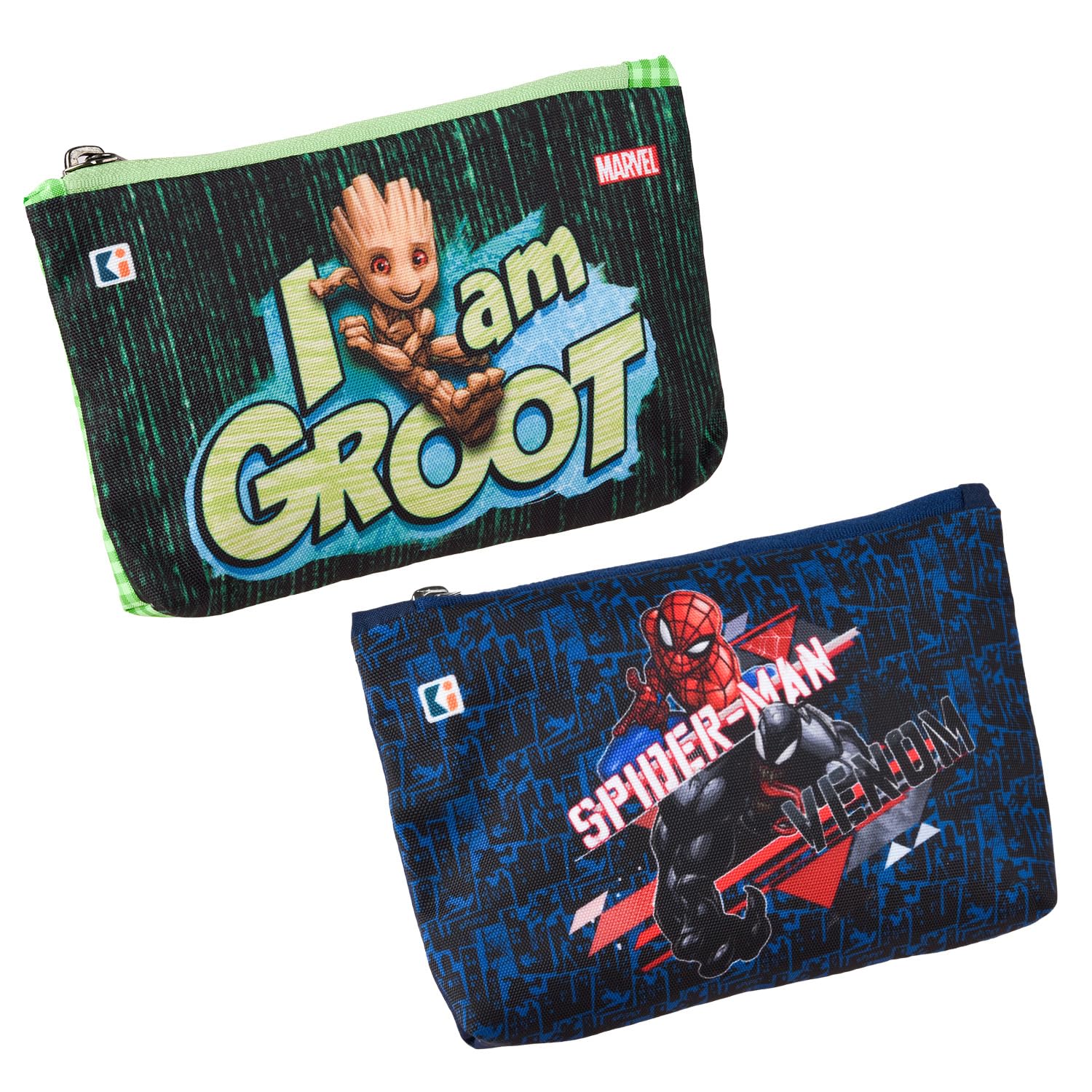 Polyester Pack of 2 Pencil Pouch | Square Stationary Pouch | Pen-Pencil Box for Kids | School Geometry Pouch | Pencil Utility Bag | Marvel Pencil Organizer | Green & Navy Blue