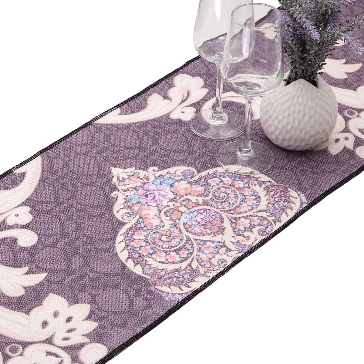 Mookaitedecor - Runner Da Tavola In Raso Con Pizzo - 45x175 Cm, Elegante, Per Matrimoni, Feste E Casa, Colore Vintage - 2