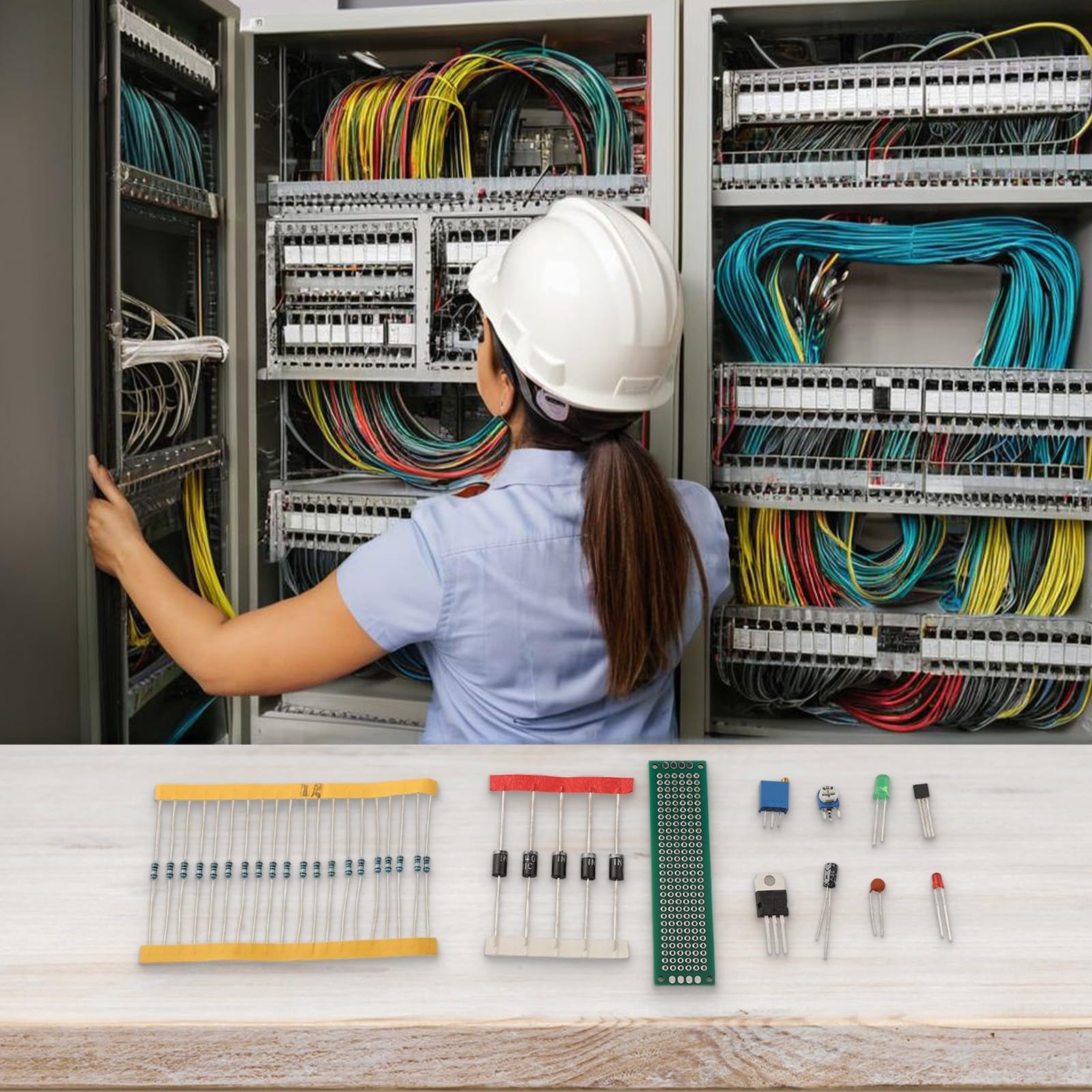 1818 pezzi Kit di componenti elettronici con condensatori monolitici, resistori, diodi LED e PCB per appassionati di fai da te e hobbisti, potenziometro transistor 11 serie A-220/A-92